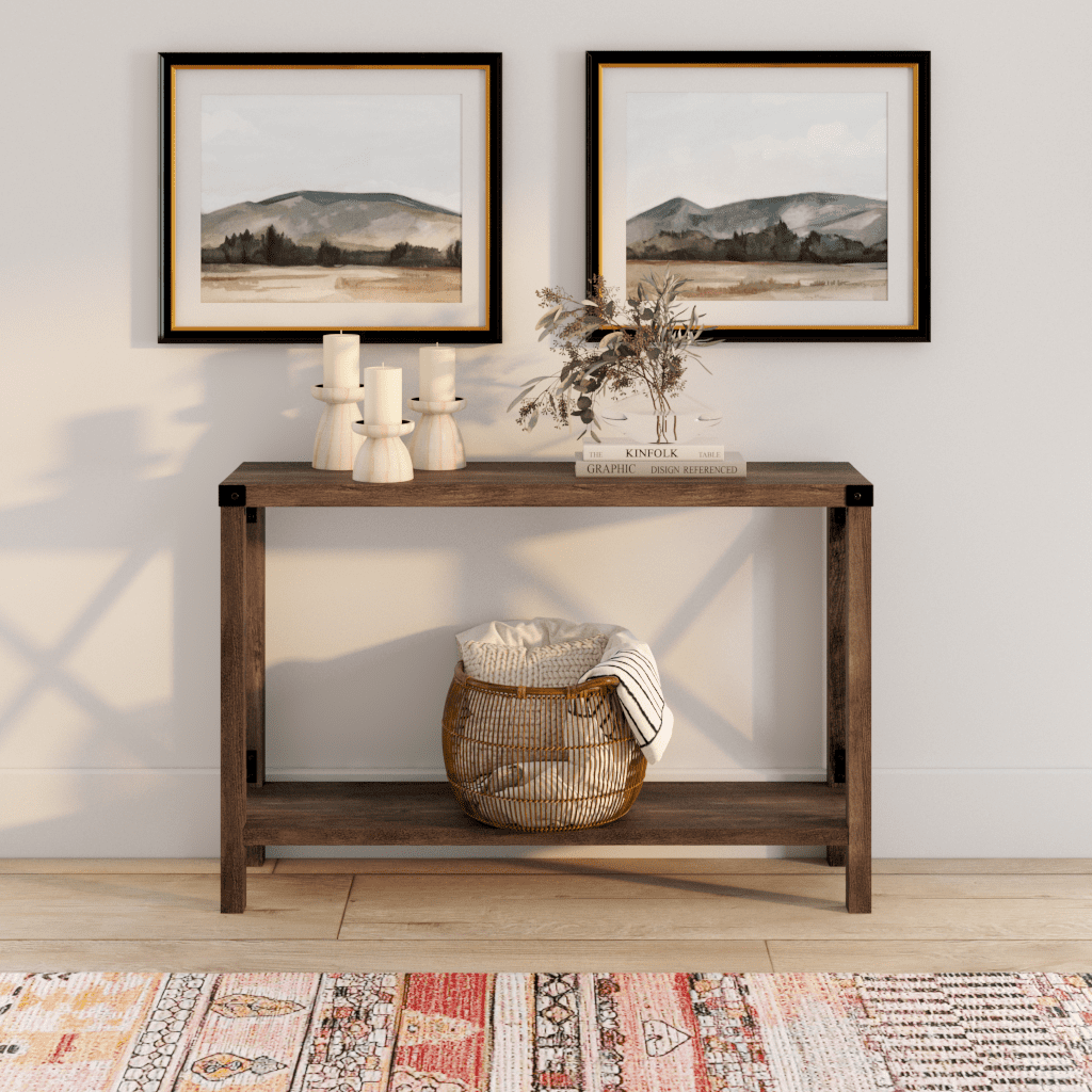 Woven Paths Magnolia Metal X Console Table. Reclaimed Barnwood