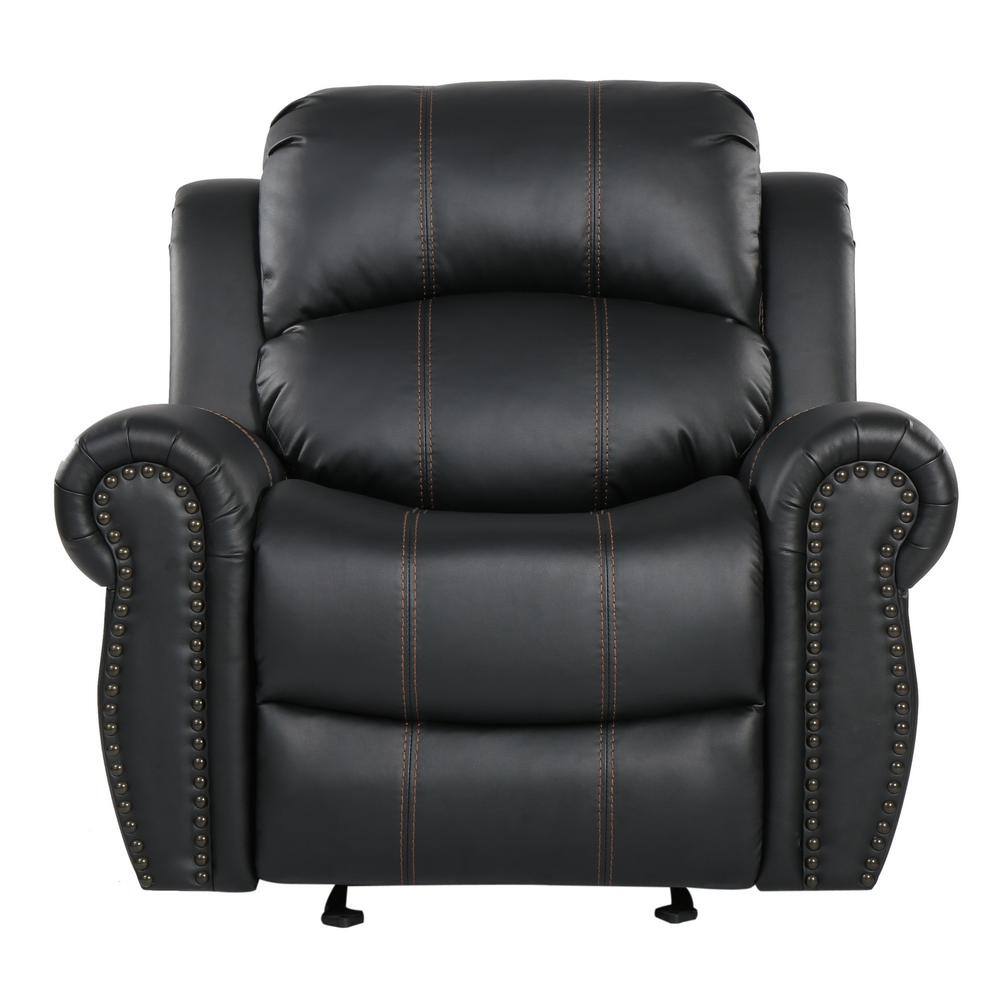 Noble House  Gavin 39 in. Black Faux Leather Nailhead Trim 3 Position Recliner