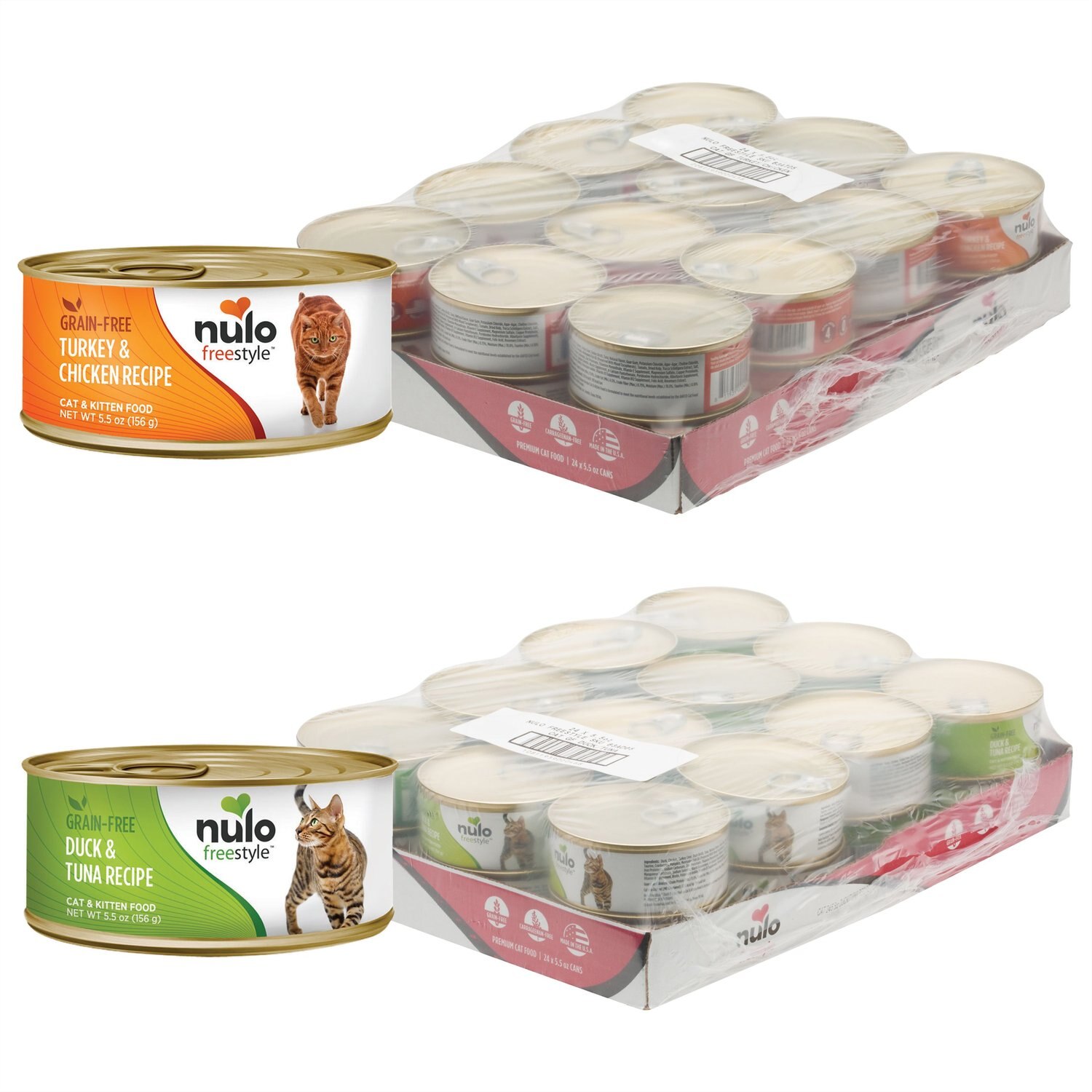 Nulo Freestyle Turkey & Chicken Recipe + Freestyle Duck & Tuna Recipe Canned Cat & Kitten Food. 5.5-oz. case of 24