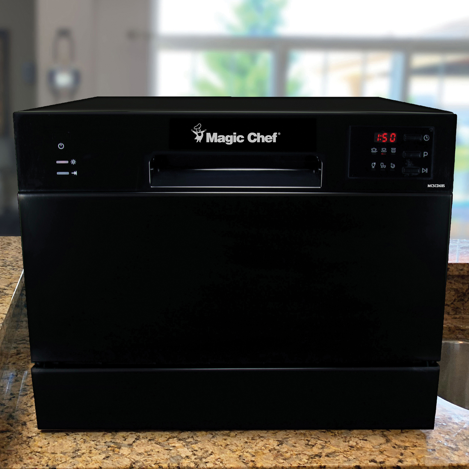 Magic Chef MCSCD6B5 6-Place-Settings 680-Watt AC Countertop Dishwasher. Black