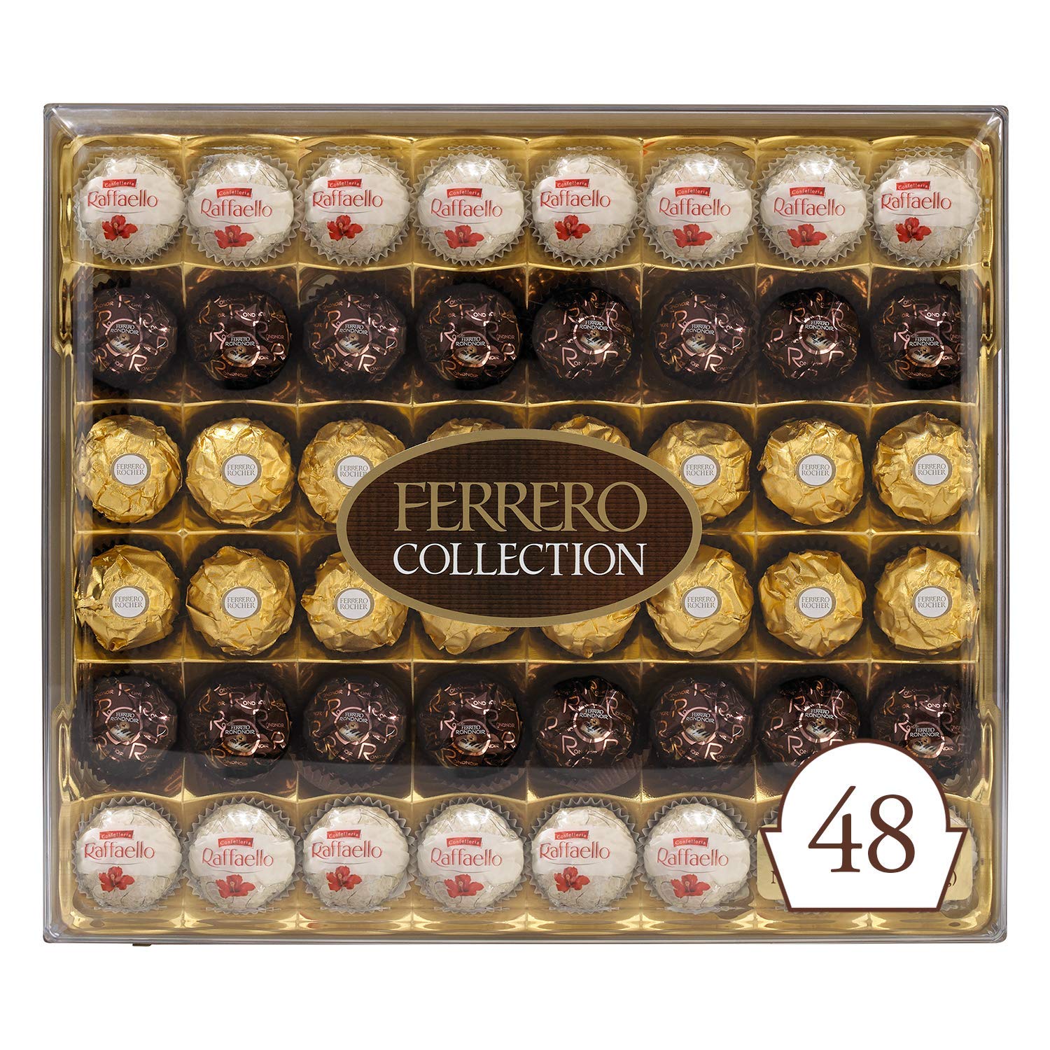 Ferrero Rocher Collection. Fine Hazelnut Milk Chocolates. 48 Count. Gift Box