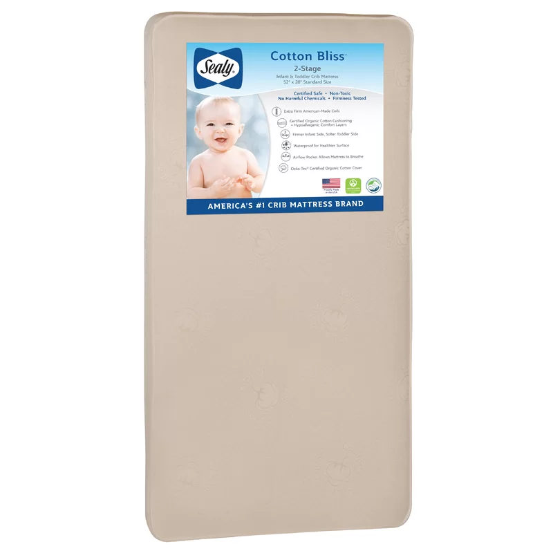 Sealy Nature Couture Cotton Bliss 2-Stage Waterproof Baby Crib & Toddler Mattress - 204 Premium Coils EM792-COT1