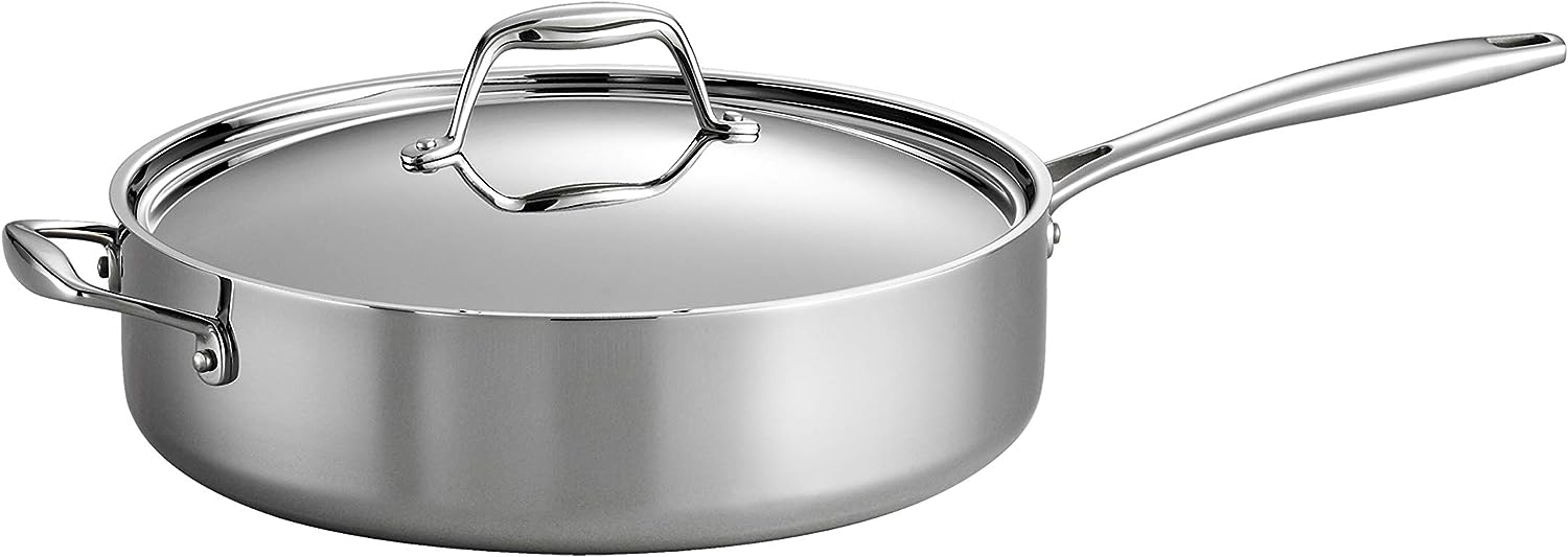 Tramontina Covered Deep Saute Pan Stainless Steel Tri-Ply Clad 6 Qt. 80116/073DS