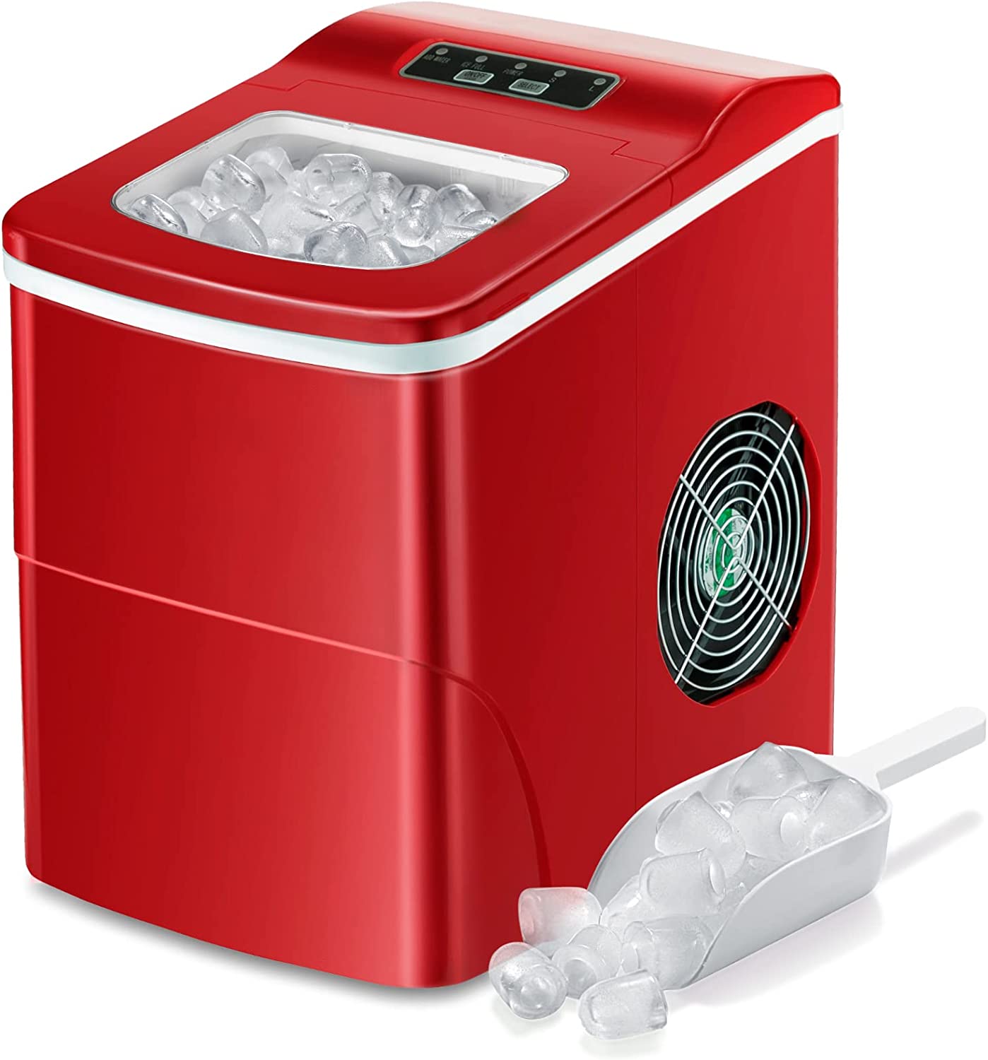 AGLUCKY Counter top Ice Maker Machine.Compact Automatic Ice Maker.9 Cubes Ready in 6-8 Minutes.Portable Ice Cube Maker with Scoop and Basket.Perfect for Home/Kitchen/Office/Bar (Red)