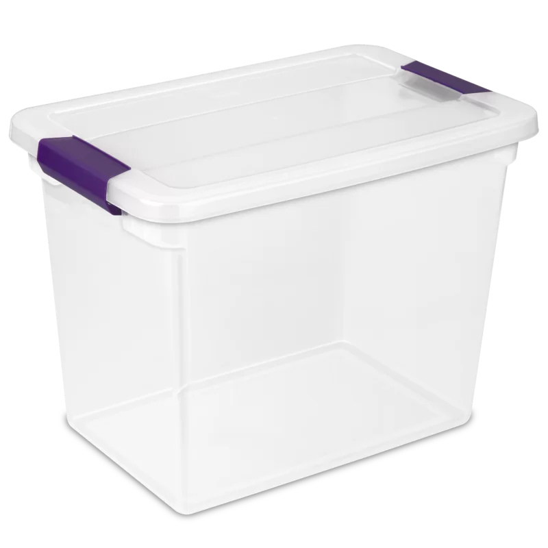 Sterilite 17631706 27 Quart/26 Liter ClearView Latch Box. Clear with Sweet Plum Latches. 6-Pack