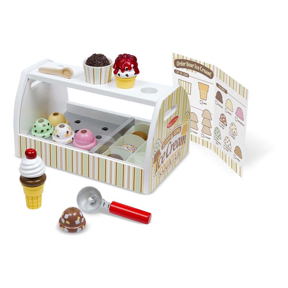 Melissa & Doug Wooden Scoop and Serve Ice Cream Counter (28 pcs) - Play Food and Accessories - Pretend Food. Ice Cream Toys. Ice Cream Shop Toys For Kids Ages 3+