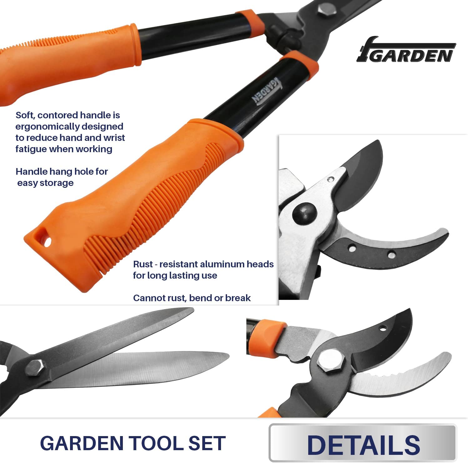 iGarden 3 Piece Combo Garden Tool Set with Lopper. Hedge Shears and Pruner Shears. Tree & Shrub Care Kit
