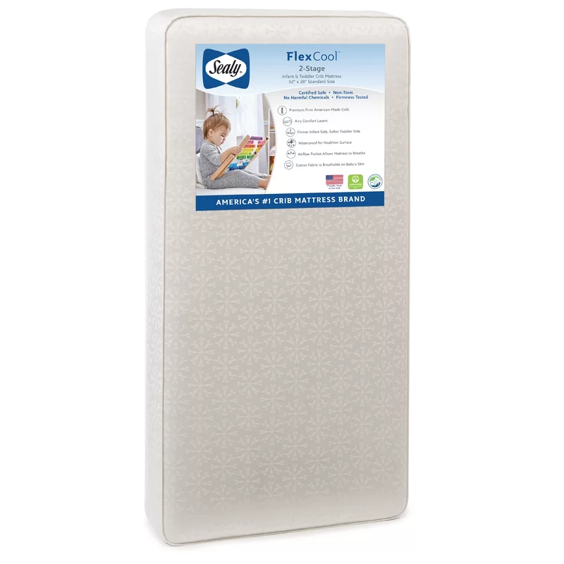Sealy EM443-STS1 Baby Flex Cool 2-Stage Airy Dual Firmness Waterproof Standard Toddler & Baby Crib Mattress. 51.7x 27.3″