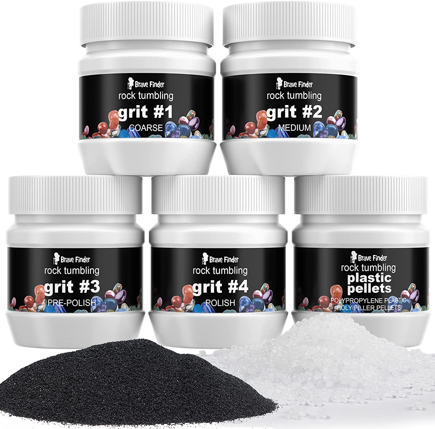 Rock Tumbler Refill Grit Media Kit. Stone Polisher (3.5 Pounds Polishing Grits + Poly Plastic Pellets )