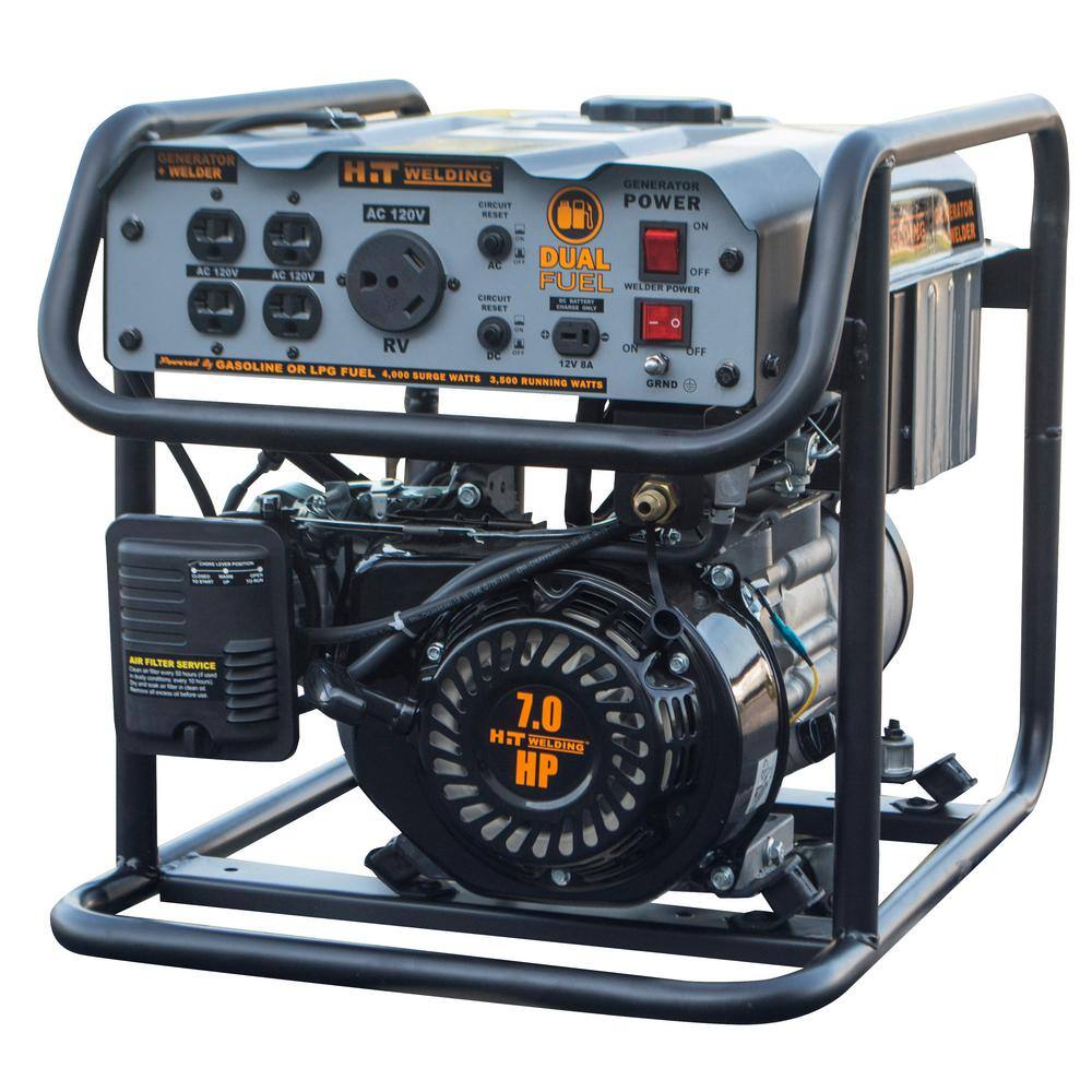 HIT Welding 806656 3.500-Watt/4.000-Watt Dual Fuel Recoil Start Portable Generator with Stick Welder (TIG). CO Detector and Auto-Shutoff