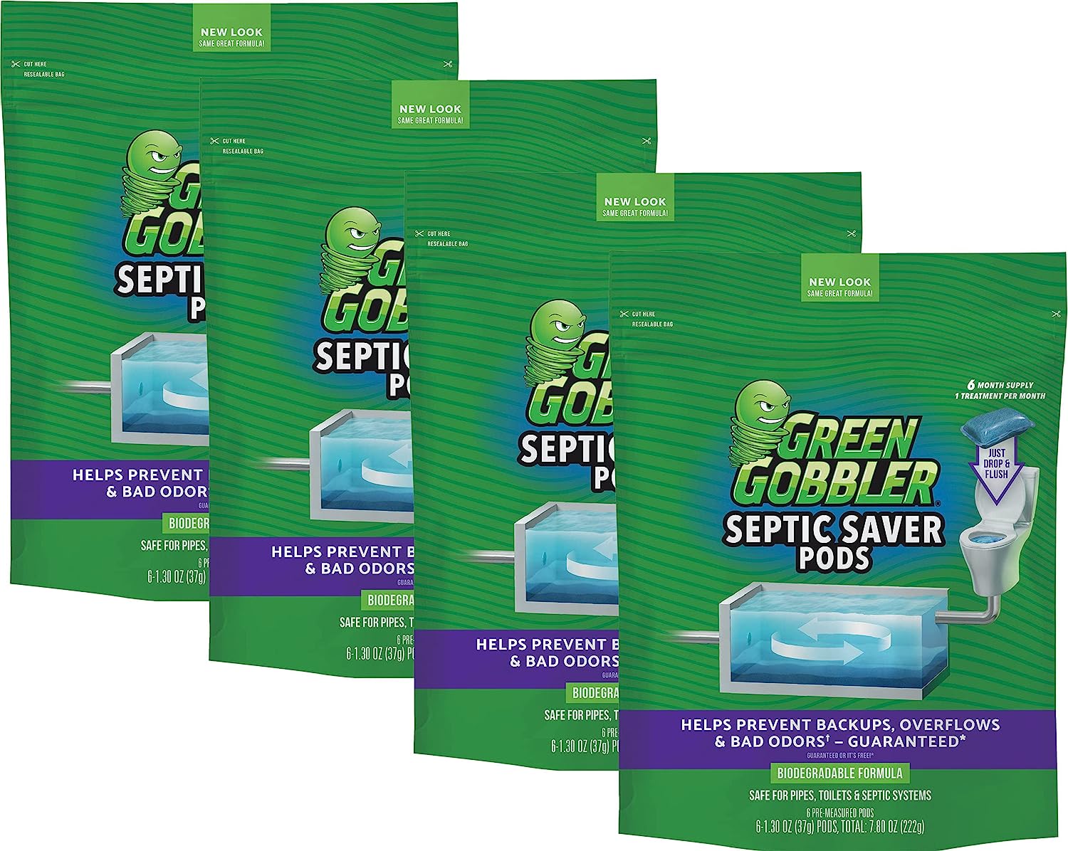 Green Gobbler Septic Saver Bacteria Enzyme Pacs | 2 Year Septic Tank Supply | Septic Tank Teatment Packets