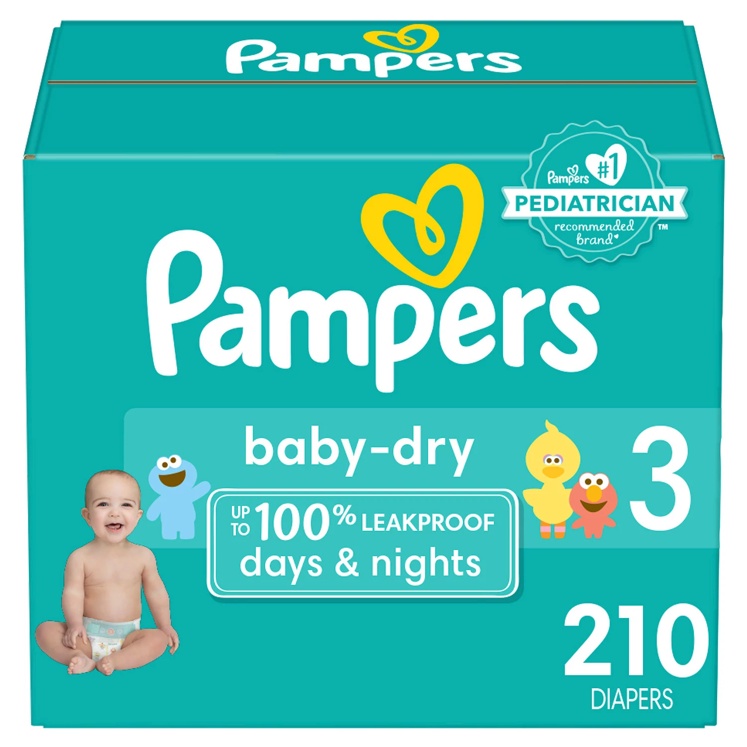 Diapers Size 3. 210 Count - Pampers Baby Dry Disposable Baby Diapers. Packaging & Prints May Vary