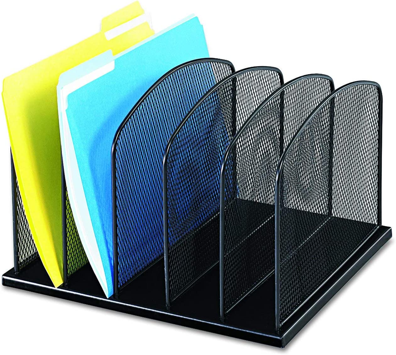 Safco Products Onyx Mesh 5 Sort Vertical Desktop Organizer 3256BL. Black Powder Coat Finish. Durable Steel Mesh Construction