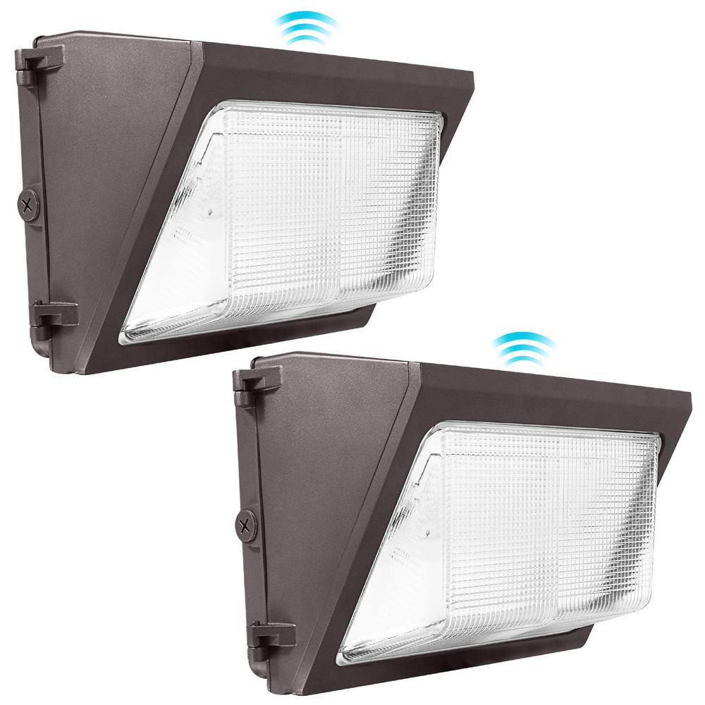 LUXRITE LR40530-2PK 600- Watt Equivalent Integrated LED Brown Dusk to Dawn Wall Pack Light with Photocell Sensor 3 Color Selectable 2 Pack