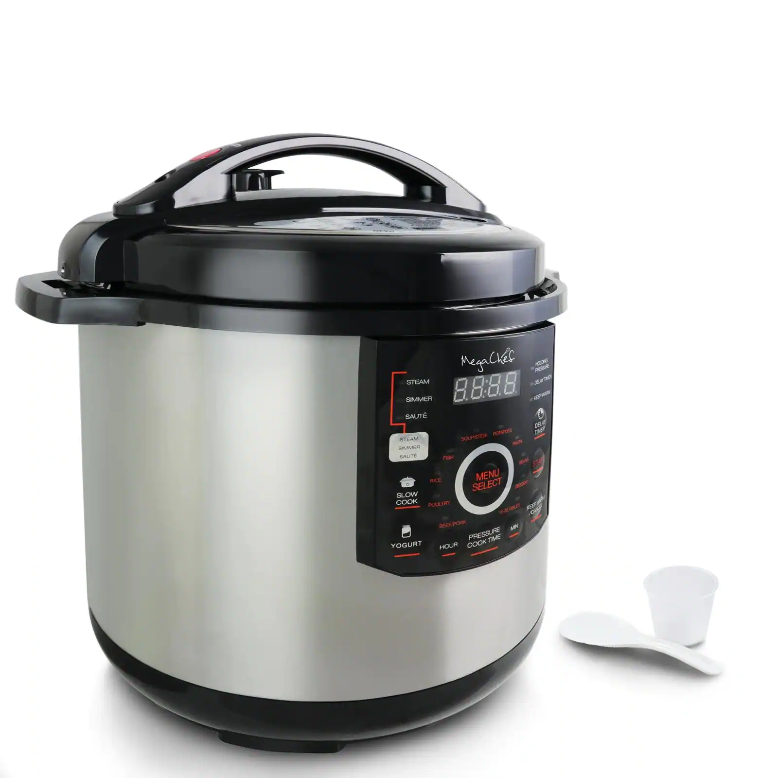 MegaChef MCPR3500 12 Qt. Black and Silver Electric Pressure Cooker with Automatic Shut-Off and Keep Warm Setting