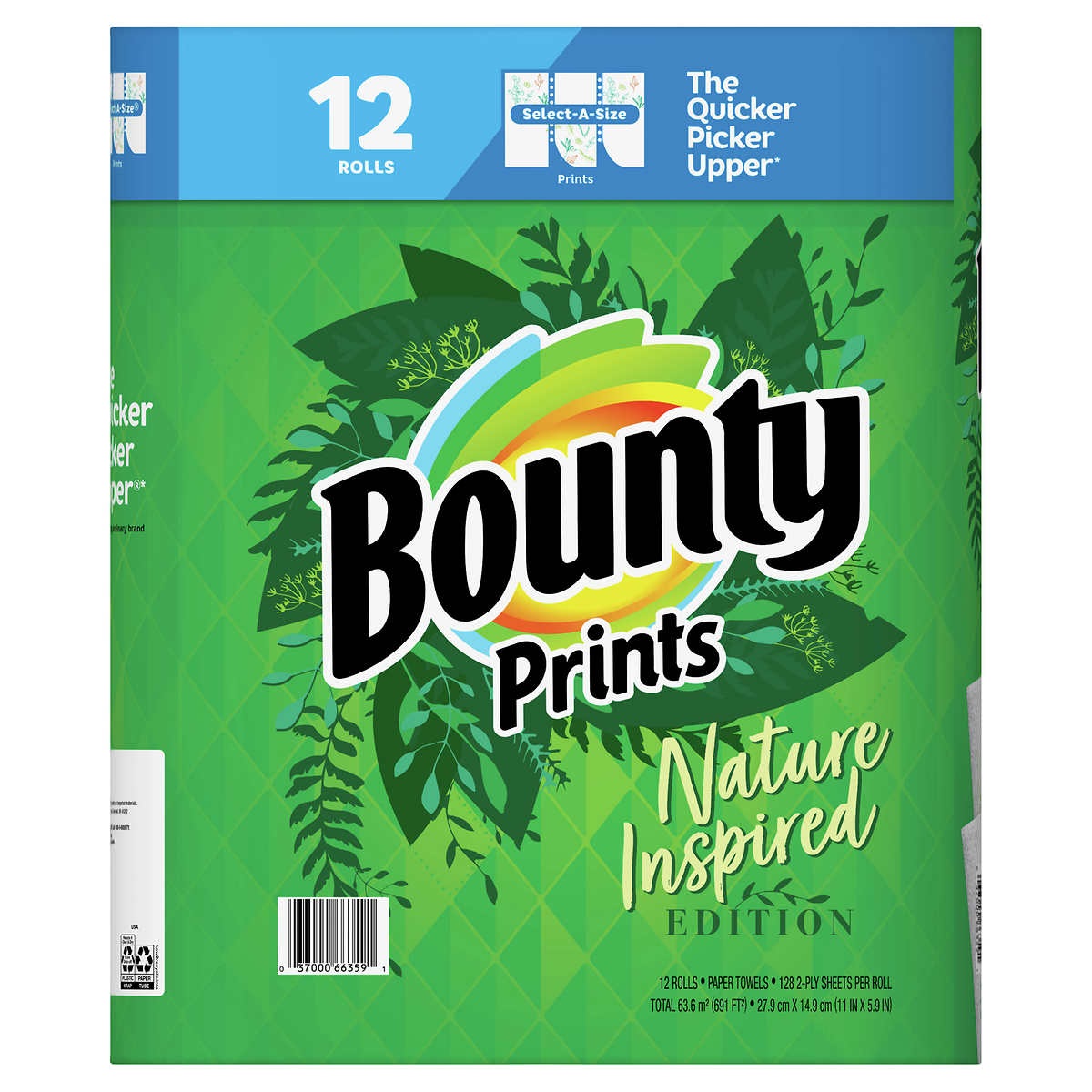 Bounty Prints Select-A-Size Paper Towels. 2-Ply. 128 Sheets. 12 Count