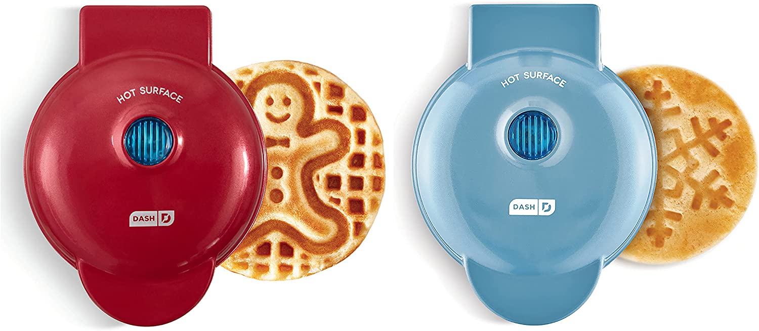Dash Mini Waffle Maker (2 Pack) Non-Stick Surfaces. Snowflake + Gingerbread