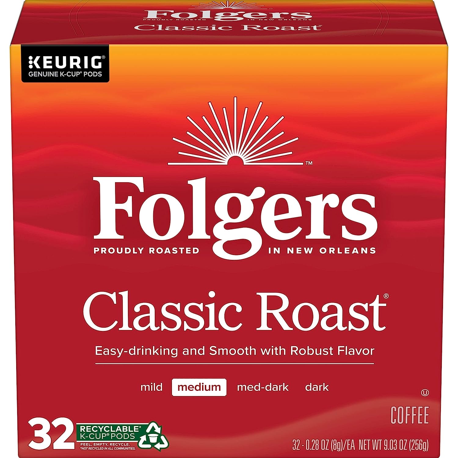 Folgers Classic Roast Medium Roast Coffee. 128 Keurig K-Cup Pods
