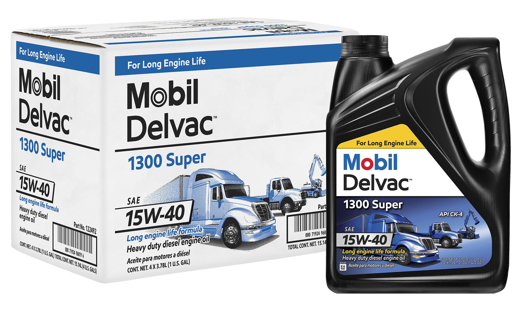 Mobil Delvac 1300 Super Heavy Duty Synthetic Blend Diesel Engine Oil 15W-40. 1 Gal (4 pack)