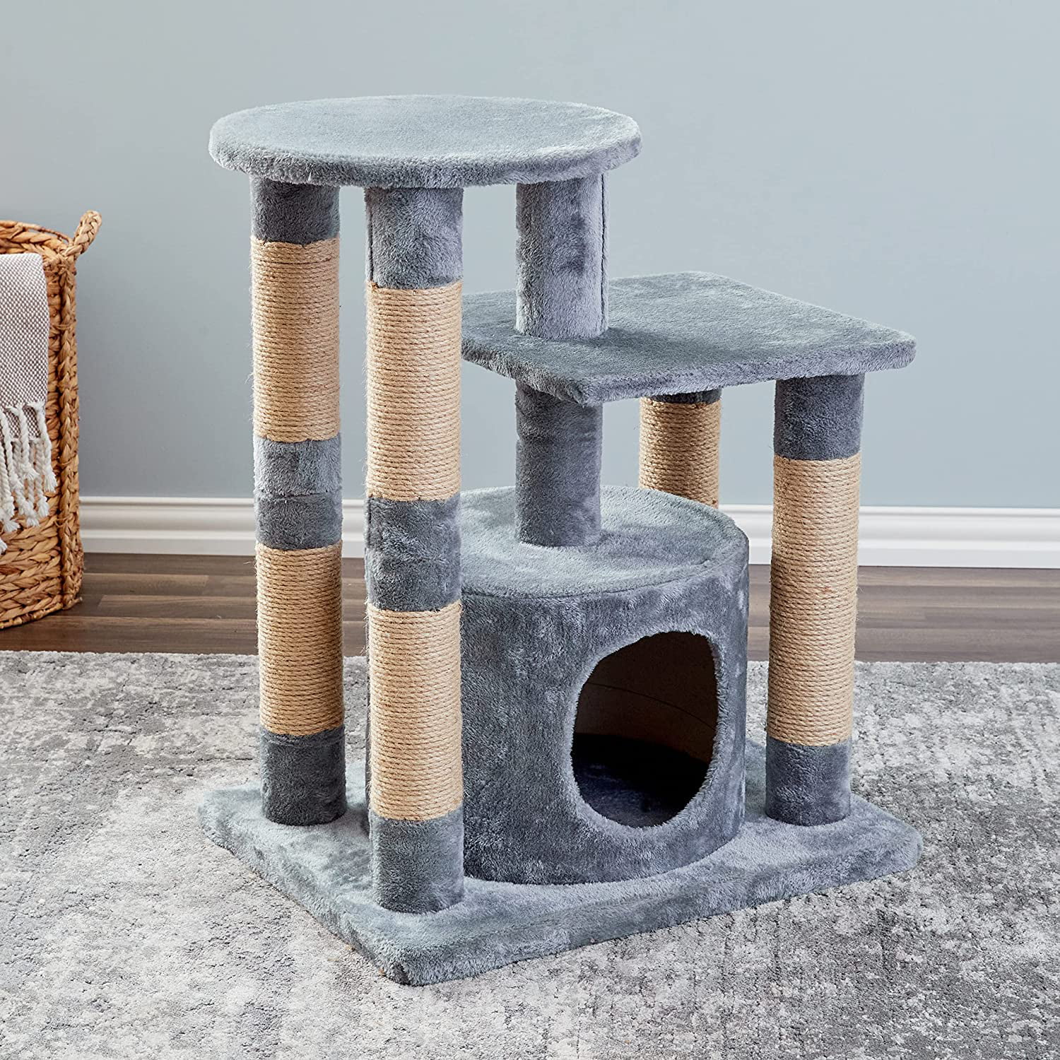 Two by Two Gala 30.5-inch Cat Tree. Cat Tower. Scratch Pad. Perch & Playground. Gray