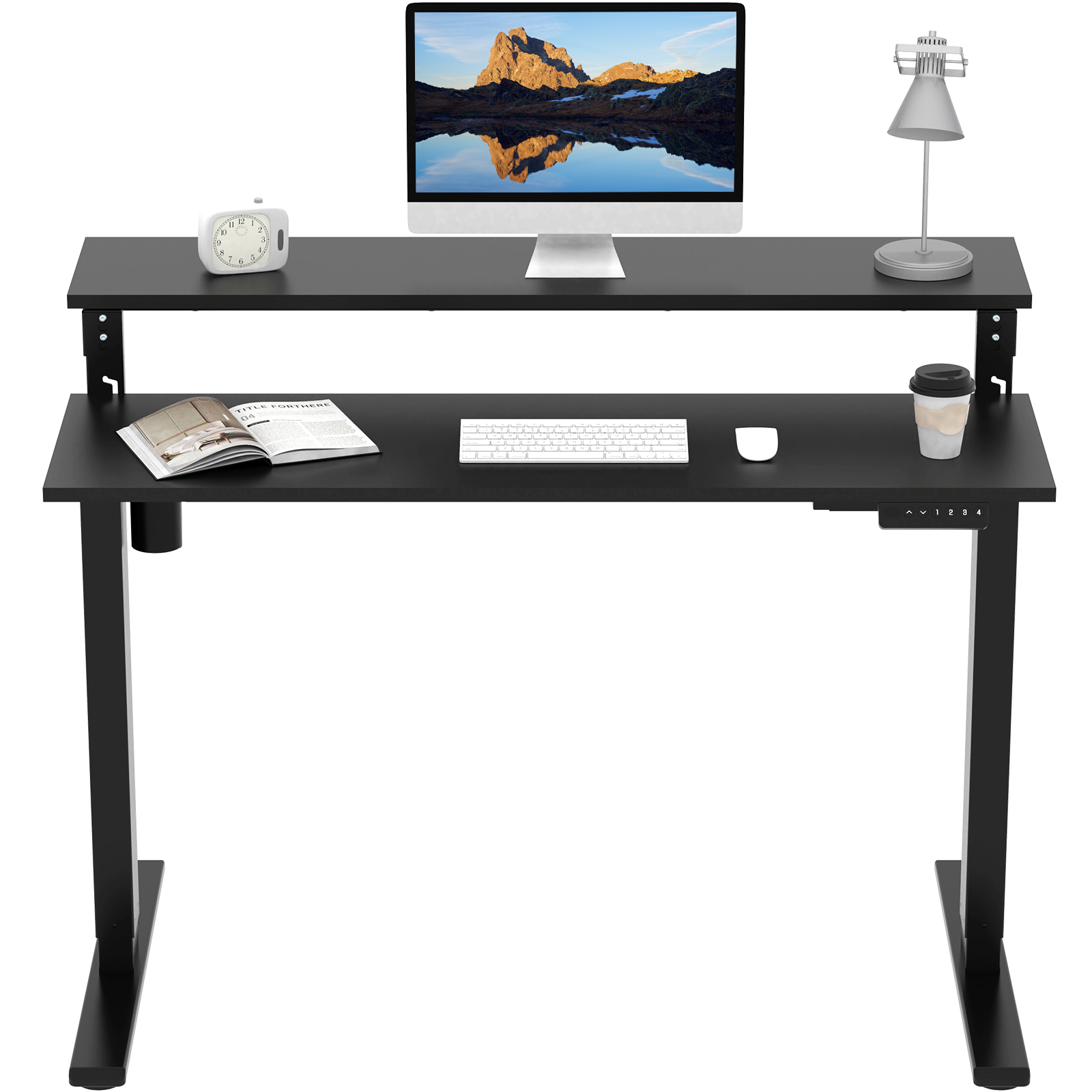 FlexiSpot 48″x24″ 2-Tier Home Office Height Adjustable Standing Desk Black Adjustable Shelf Computer Desk