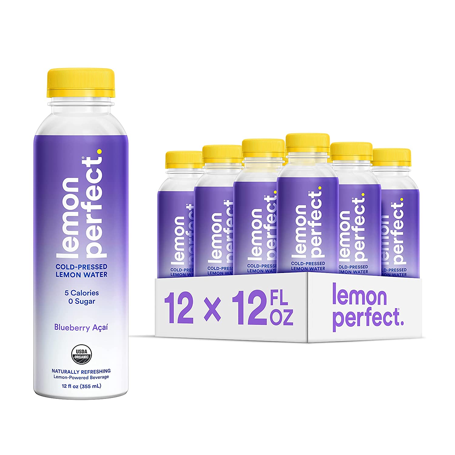 Lemon Perfect. Organic Cold-Pressed Lemon Water. Squeezed from Real Fruit. Flavored Water. Sugar-Free. Keto Certified. No Artificial Ingredients. Blueberry Açaí (12-Pack)