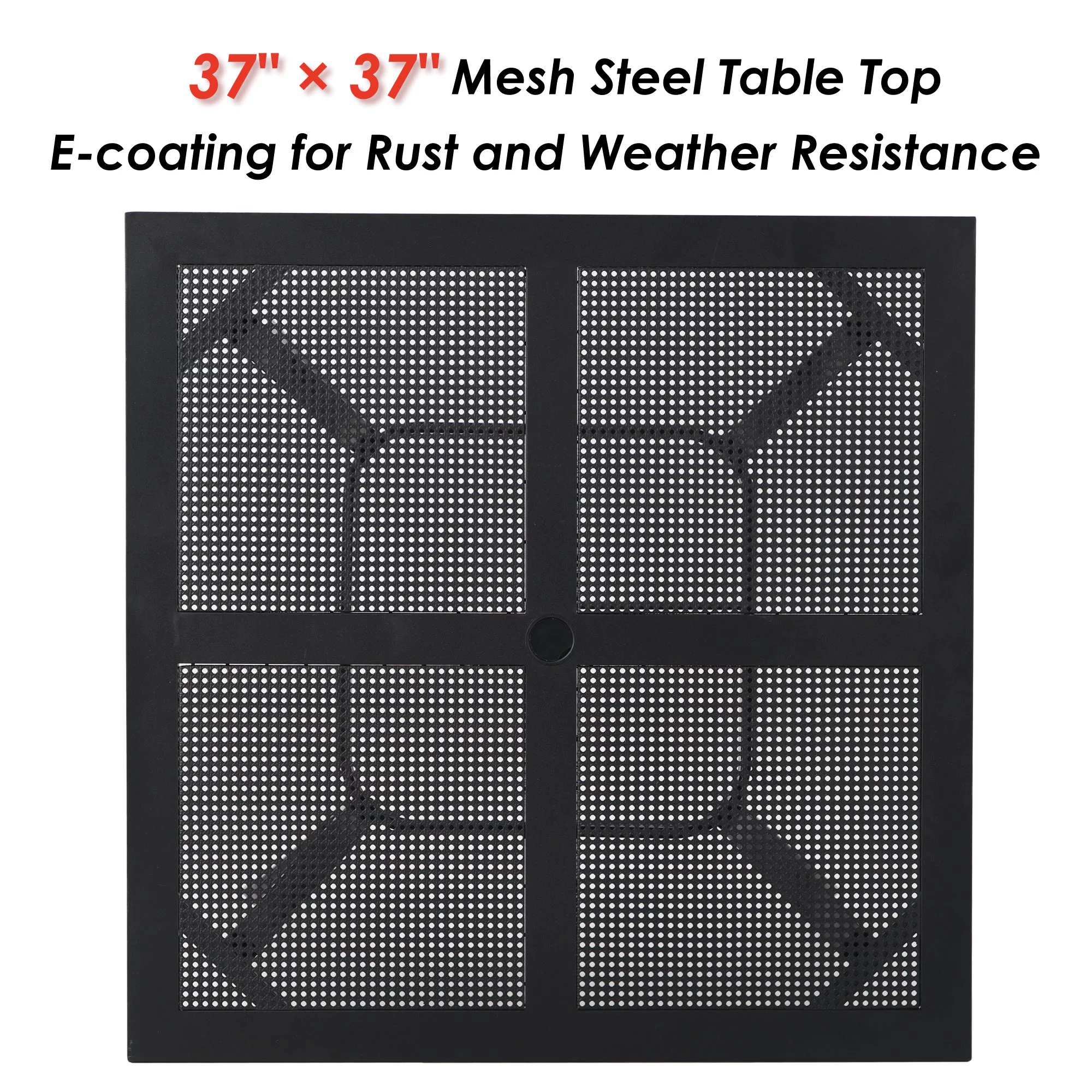 Sophia & William 37″ x 37″ Outdoor Square Dining Table Black Steel Frame for 4 Chairs