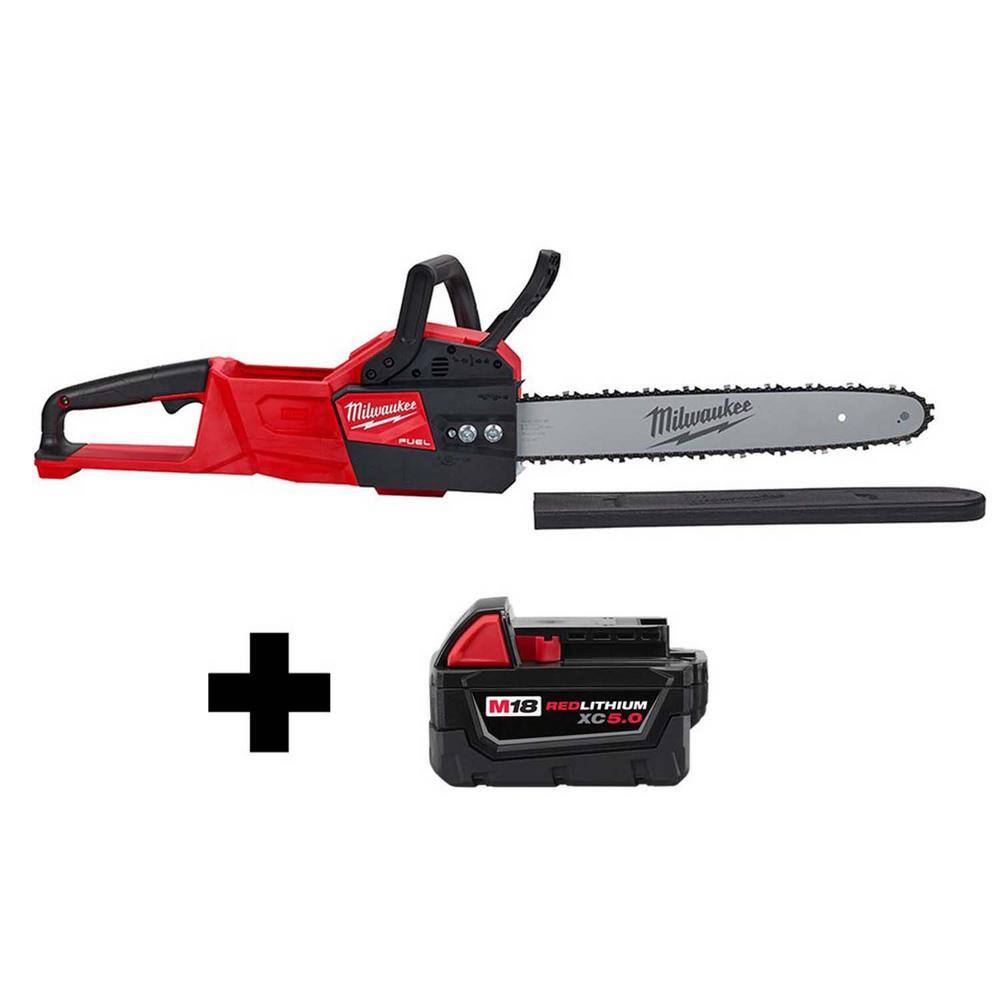 Milwaukee 2727-20-48-11-1850 M18 FUEL 18-Volt Lithium-Ion Brushless Battery 16 in. Chainsaw W/ M18 5.0Ah