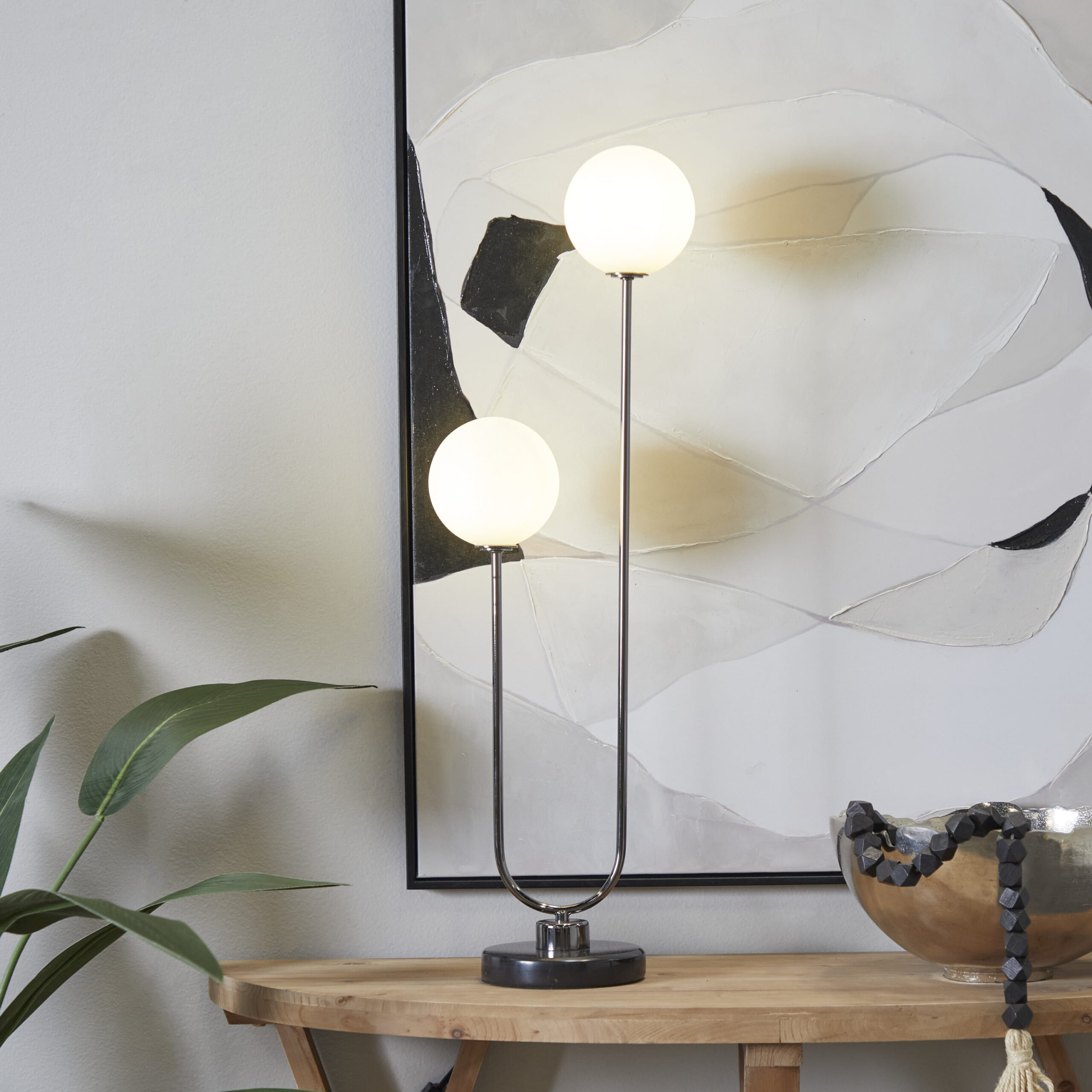 DecMode 31″ 2 Light Orb Silver Table Lamp with White Glass Shade