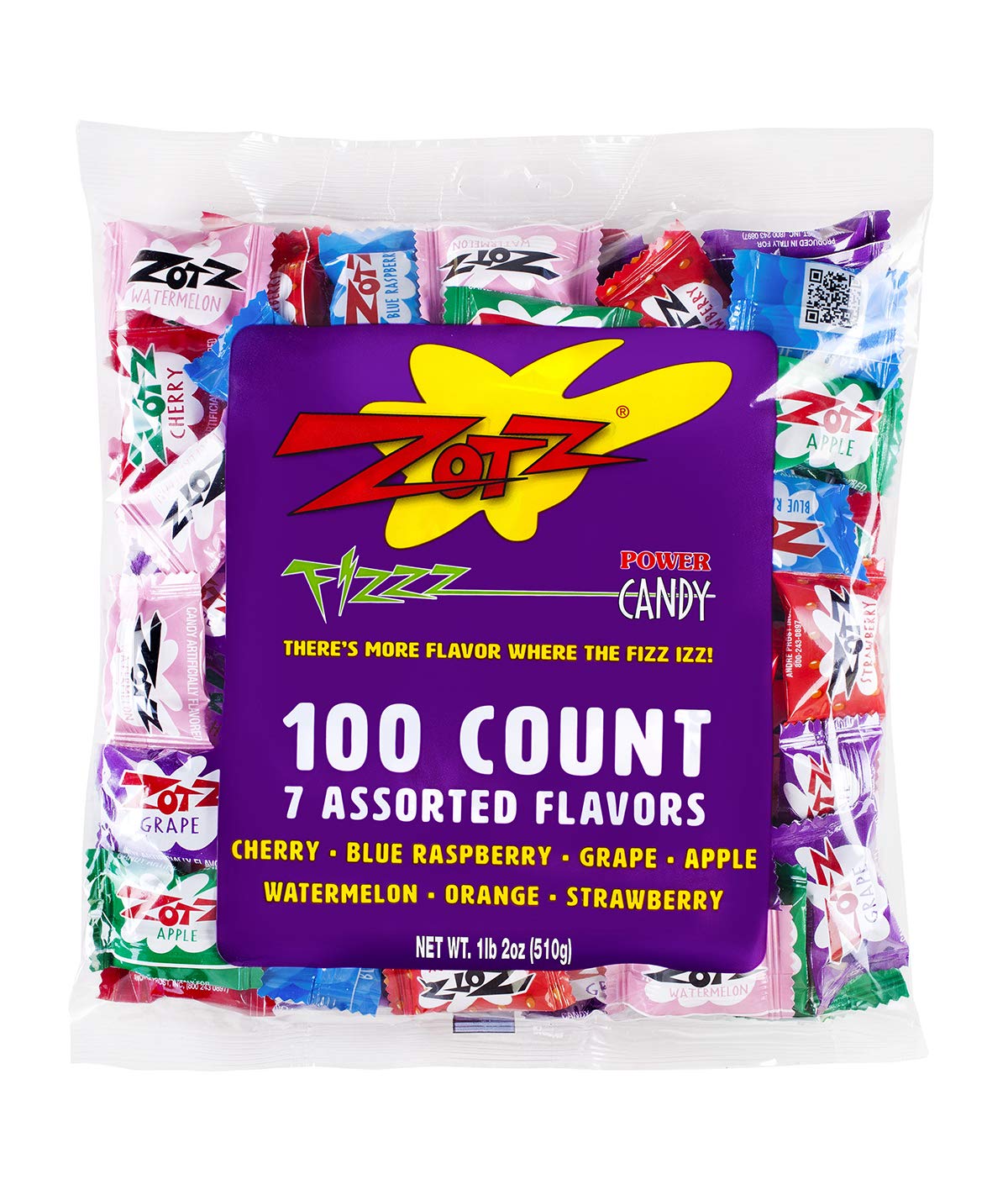 Zotz Fizzy Candy Bag. Assorted Flavors. 100 Count Bag