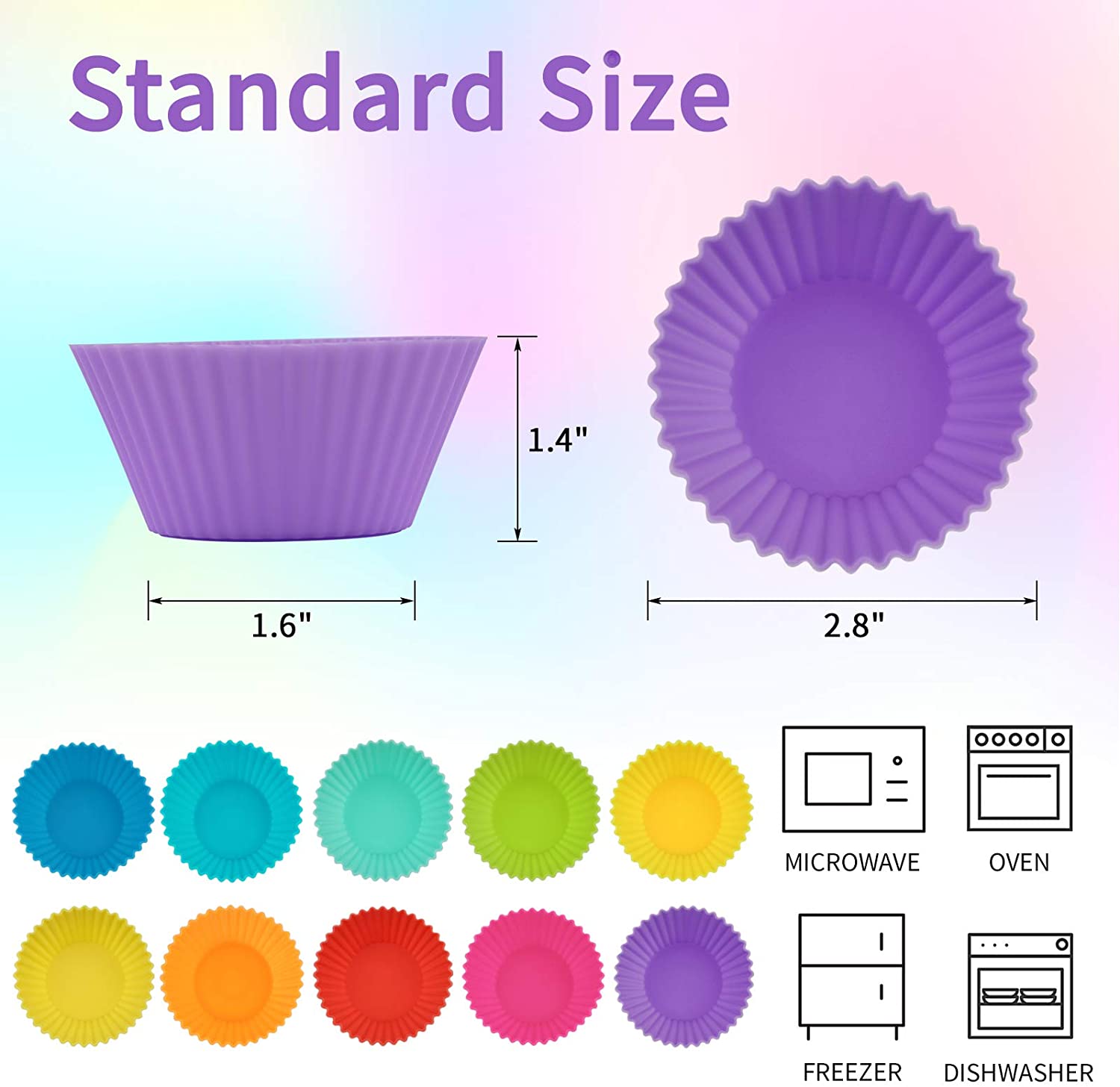 60 Pack Silicone Cupcake Baking Cups. Reusable Muffin Cups Cupcake 10 Colors