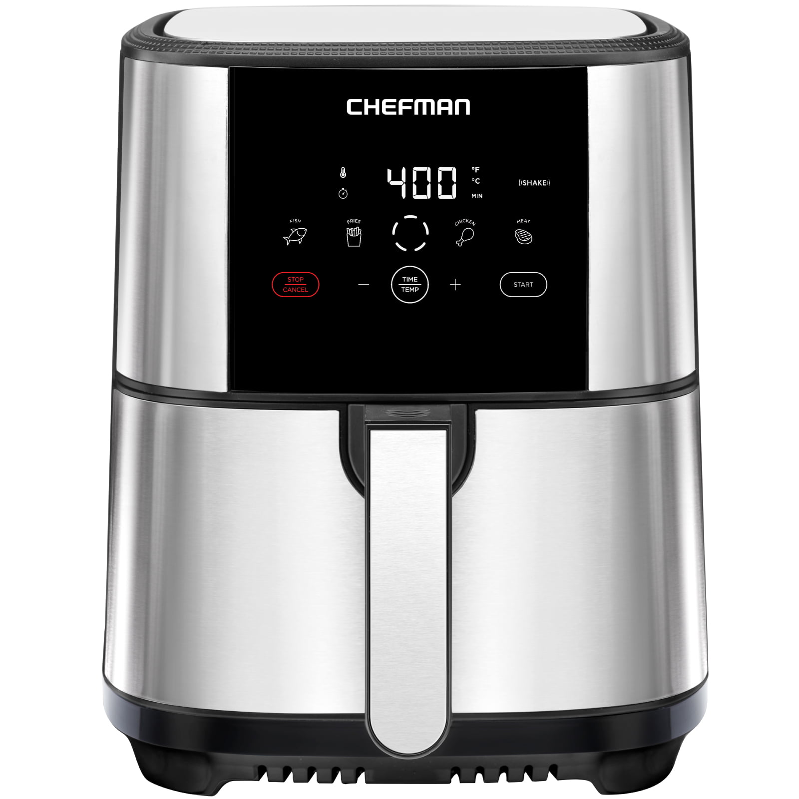 Chefman TurboTouch Air Fryer. One-Touch Digital Control. Shake Reminder. Stainless Steel