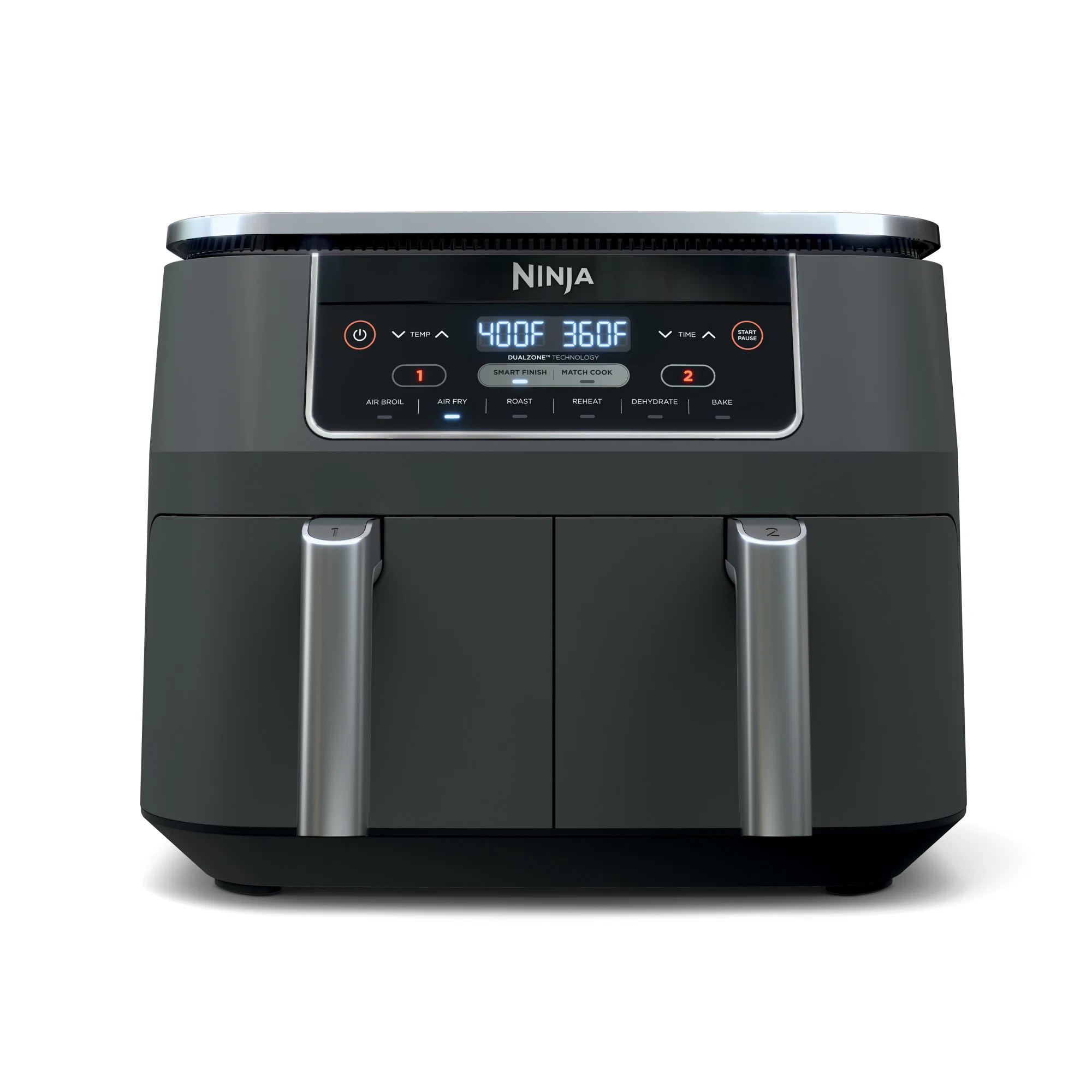 Ninja DZ201 Foodi 8 Quart 6-in-1 DualZone 2-Basket Air Fryer with 2 Independent Frying Baskets. Match Cook & Smart Finish to Roast. Broil. Dehydrate & More for Quick. Easy Meals. Grey
