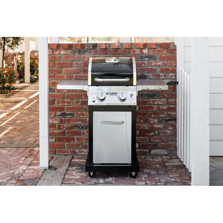 Nexgrill Deluxe 2-Burner Propane Gas Grill with Foldable Side Shelves. 28000 BTUs