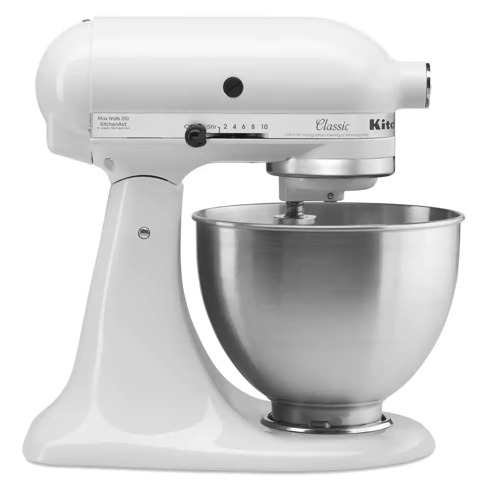 KitchenAid K45SSWH Classic Series 4.5 Qt. 10-Speed White Stand Mixer with Tilt-Head. White