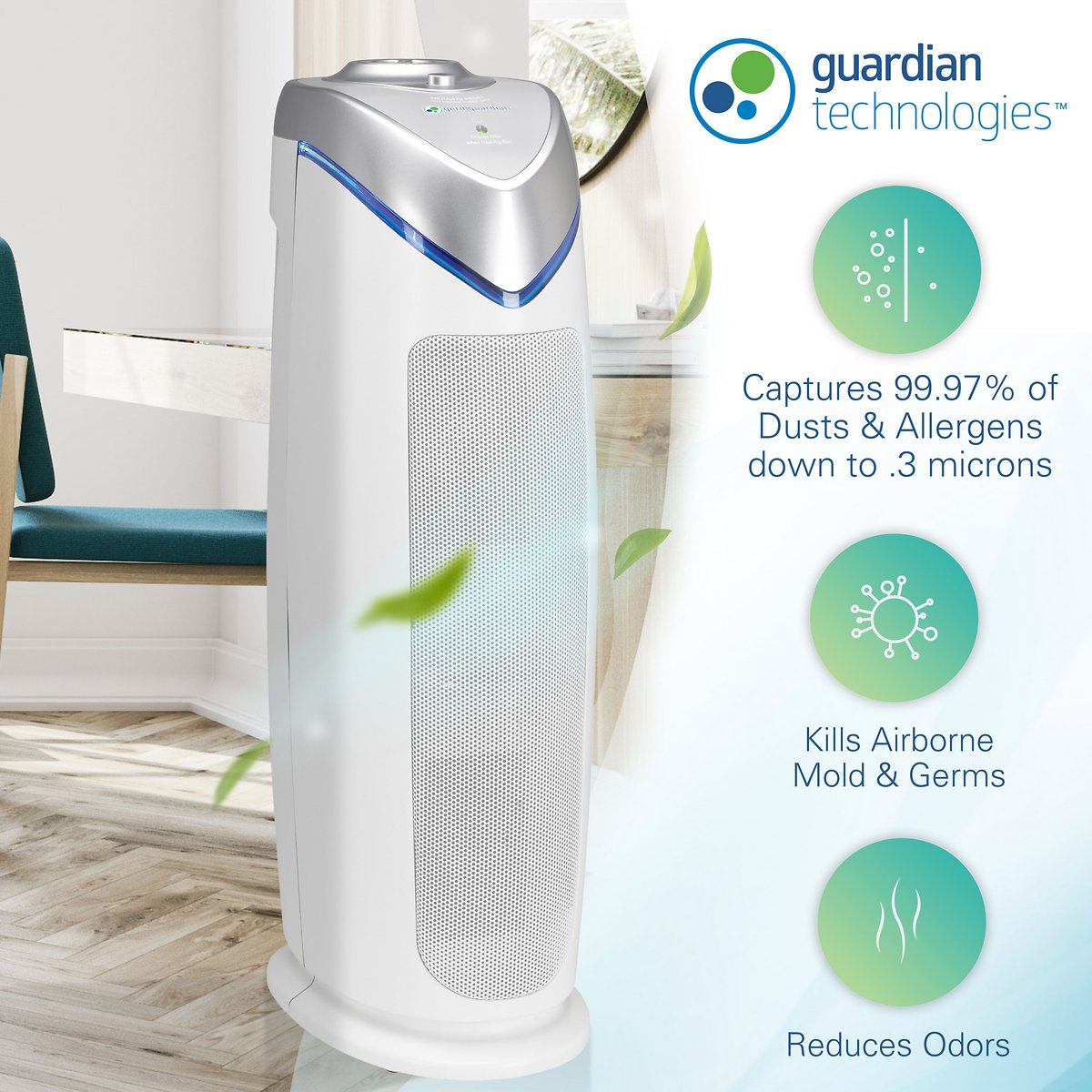 GermGuardian True HEPA Filter Air Purifier for Home. Office. Bedrooms. Filters Allergies. Pollen. Smoke. Dust. Pet Dander. UV-C Sanitizer Eliminates Germs. Mold. Odors. Quiet 22 inch 3-in-1 AC4825W