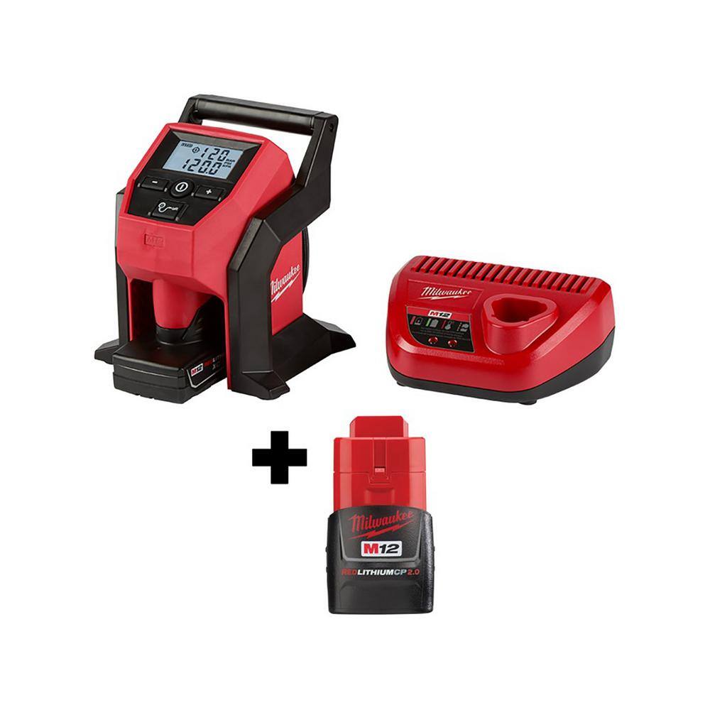 Milwaukee 2475-21XC-48-11-2420 M12 12-Volt Lithium-Ion Cordless Compact Inflator Kit with 4.0 Ah Battery. Charger and Bonus 2.0 Ah Battery Pack