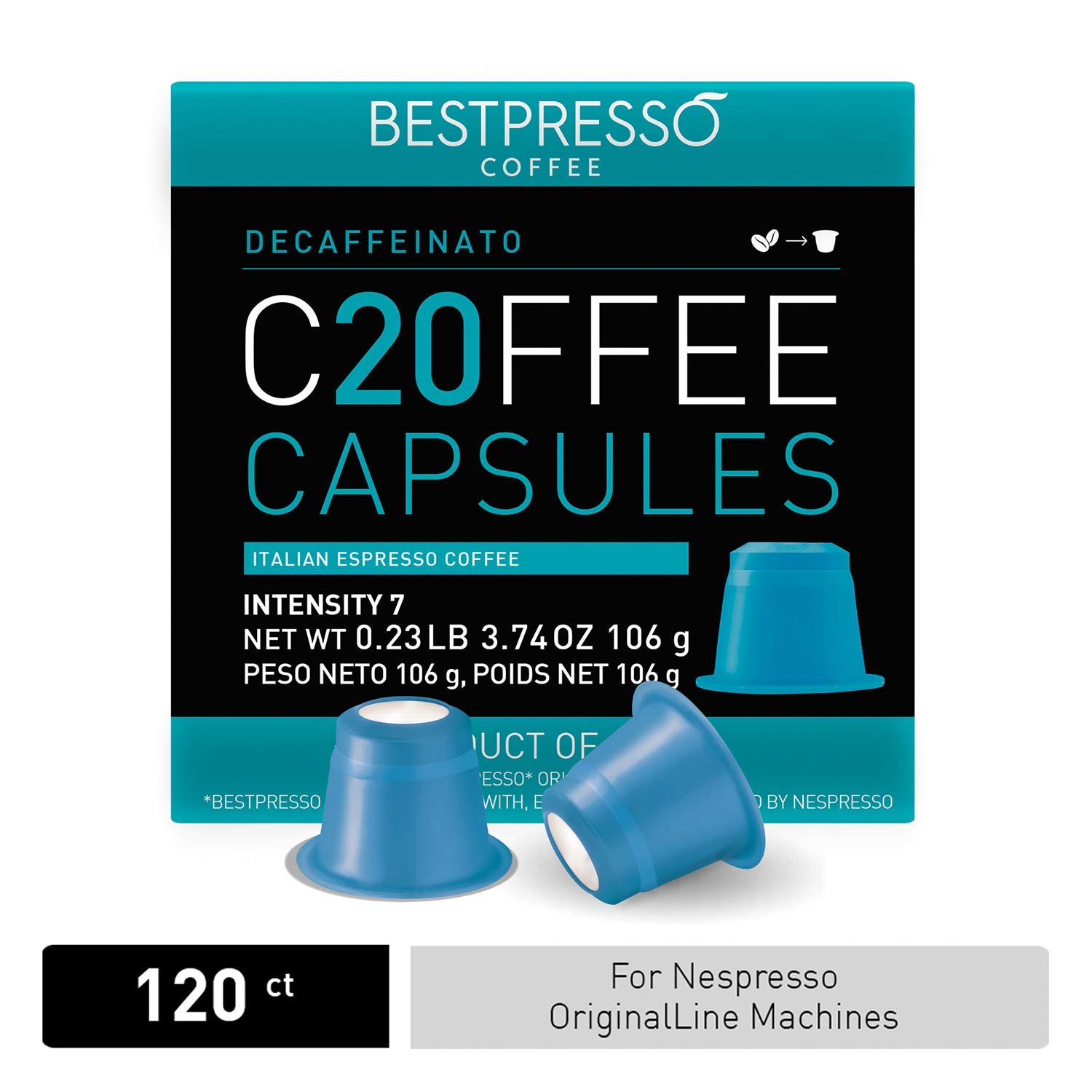 Bestpresso Coffee for Nespresso Original Machine 120 pods Certified Genuine Espresso Decaffeinato Blend(Medium Intensity)Pods Compatible with Nespresso Original 60 Days Satisfaction Guarantee