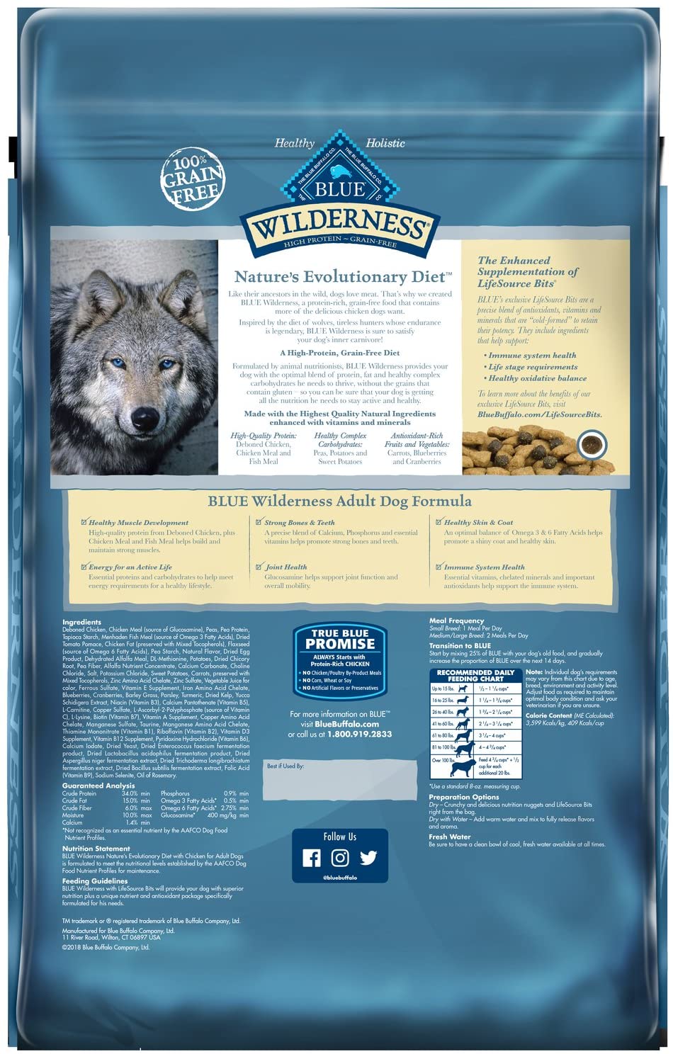 Blue Buffalo Wilderness High Protein. Natural Adult Dry Dog Food. Chicken 11-lb