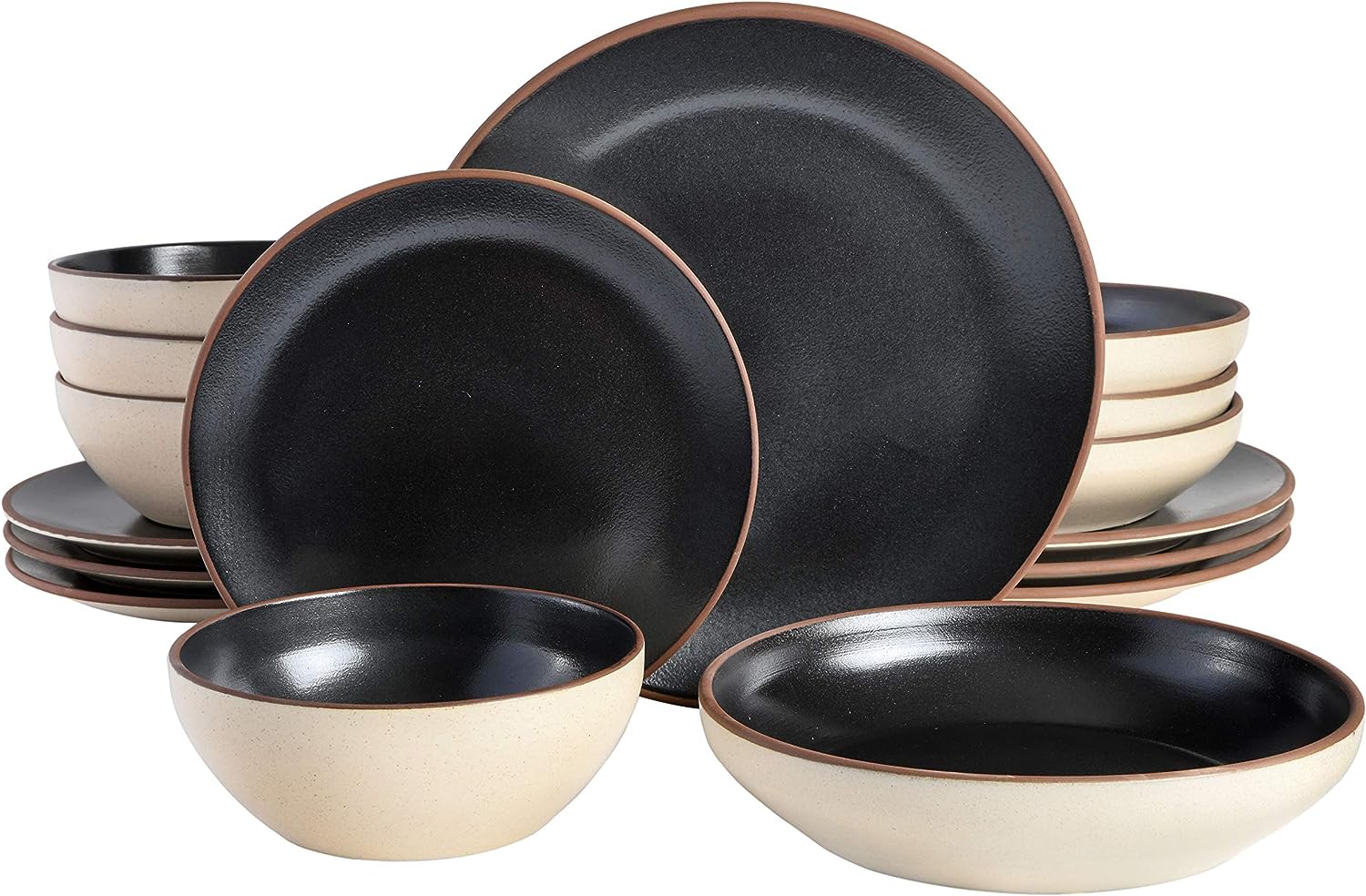 Gibson Elite Contempo Classic Double Bowl Dinnerware Set. Service for 4 (16pcs). Black