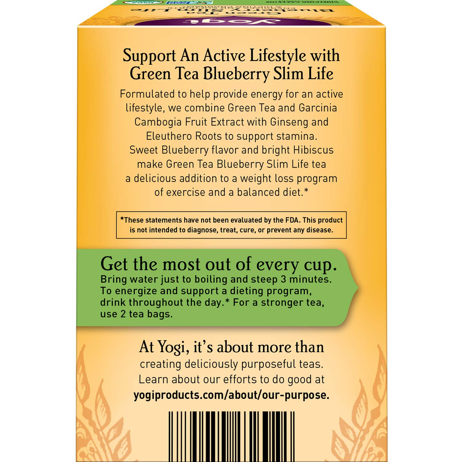 Yogi Tea Green Tea Blueberry Slim Life. 6 Pack. Contains Caffeine. 96 Tea Bags