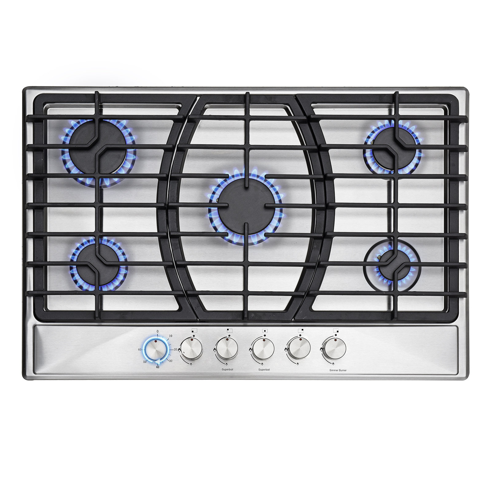 Trifecte 30″ Gas 5 Burner Cooktop with Dual Size Power Burner
