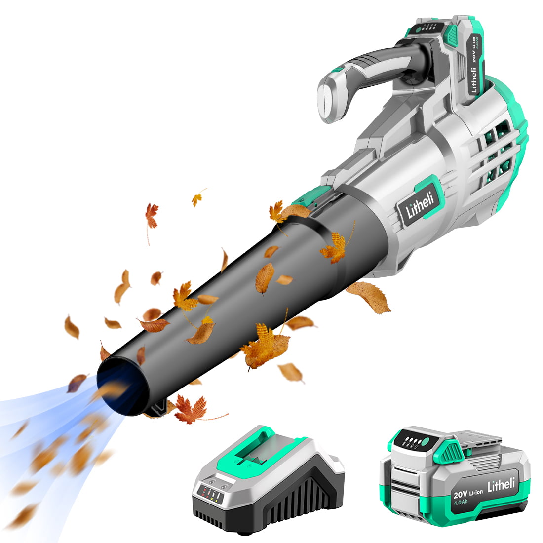 Litheli 20V Cordless Leaf Blower 350CFM 2-Speed Turbine Electric Blowing Leaf for Lawn Yard Road Car. with 4.0Ah Battery & Charger