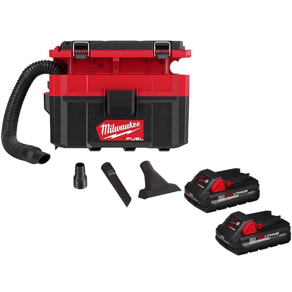 Milwaukee 0970-20-48-11-1837 M18 FUEL PACKOUT 18-Volt Lithium-Ion Cordless 2.5 Gal. Wet/Dry Vacuum with 2 M18 HIGH OUTPUT 3.0 Ah Batteries