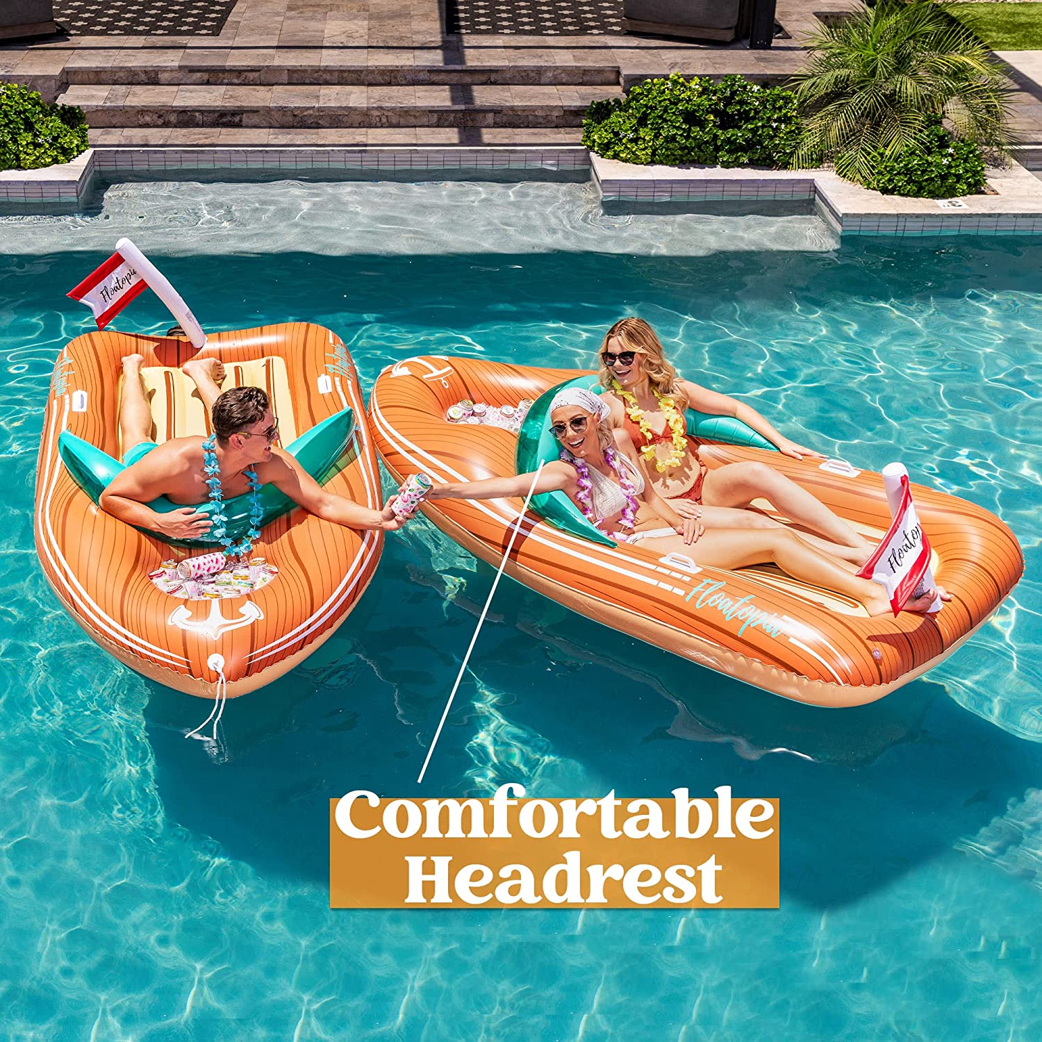 JOYIN Giant Inflatable Boat Pool Float with Reinforced Cooler. Summer Pool Party Lounge Raft Decorations Toys for Kids & Adults