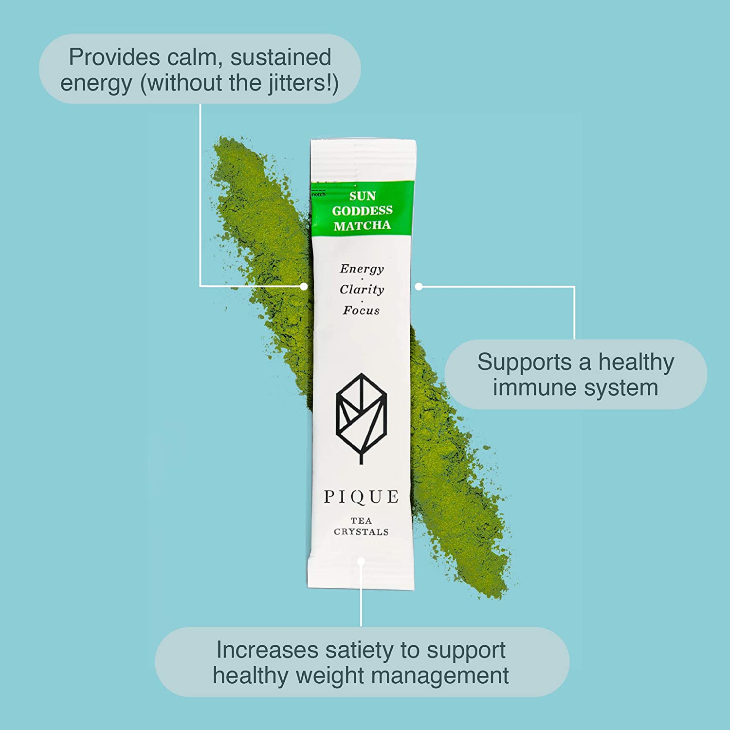 Pique Organic Sun Goddess Matcha - Real Ceremonial Grade Matcha Green Tea Powder - Energy. Immune Support. Healthy Collagen Production - Certified Japan Origin - 28 Single Serve Sticks (Pack of 1)