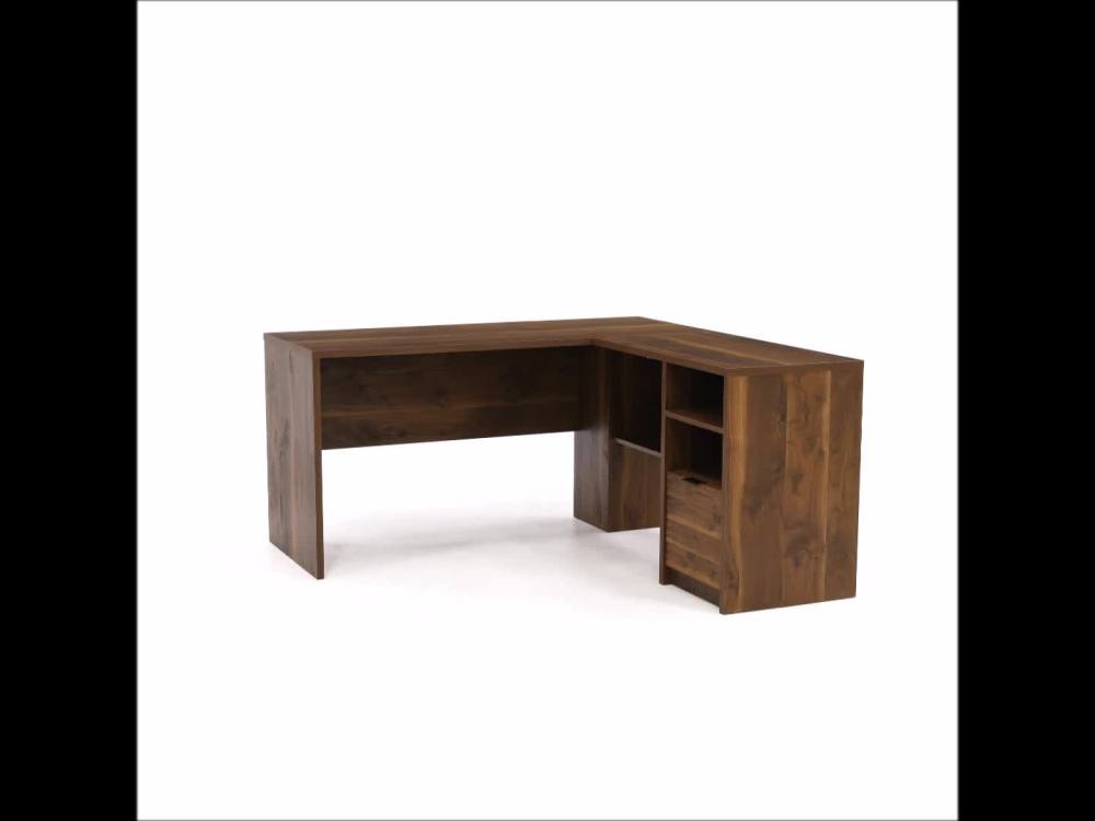 Sauder Harvey Park Mid-Century Modern L-Shaped Office Desk. Grand Walnut Finish