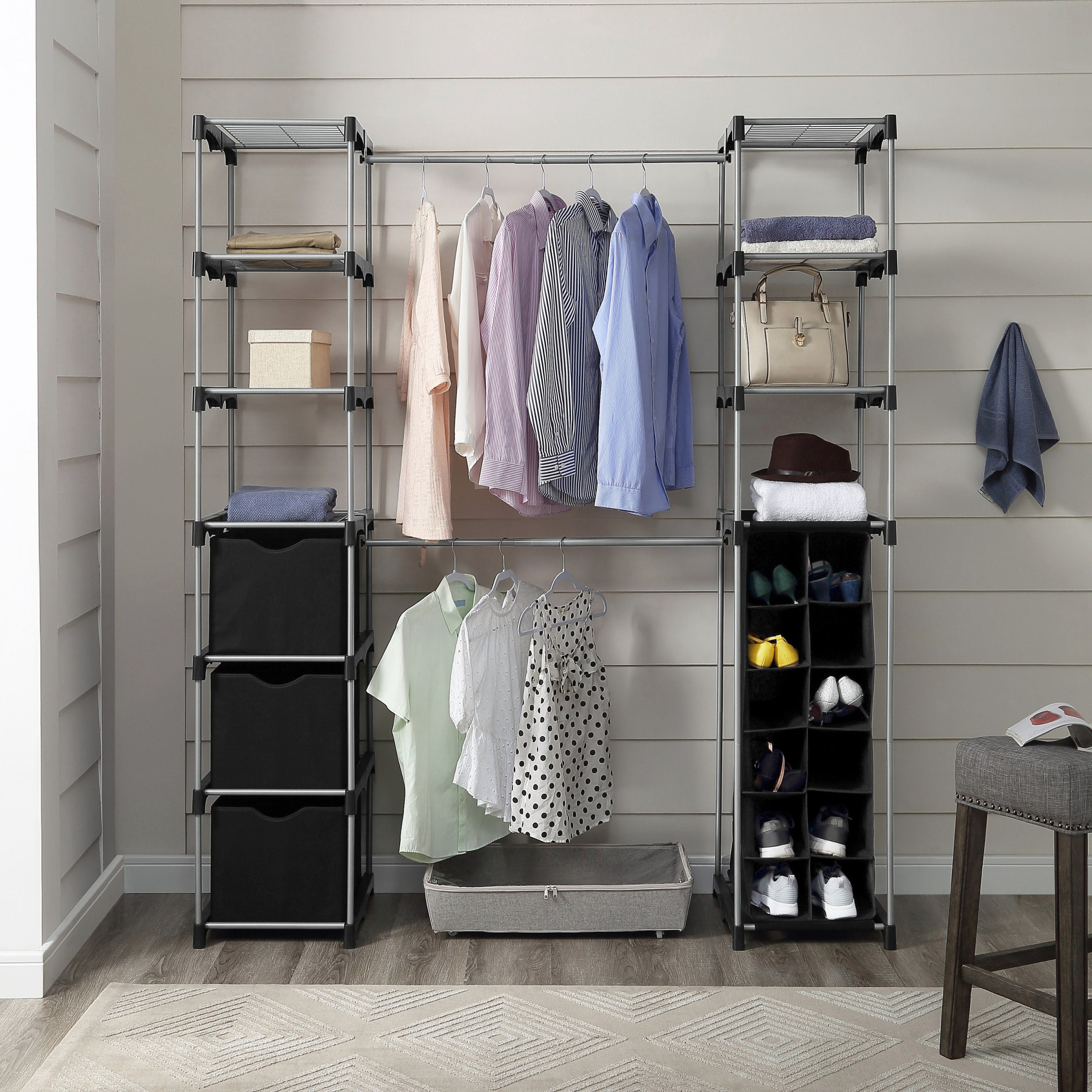 Mainstays Closet Organizer. 2-Tower 9-Shelves. Easy to Assemble. Black