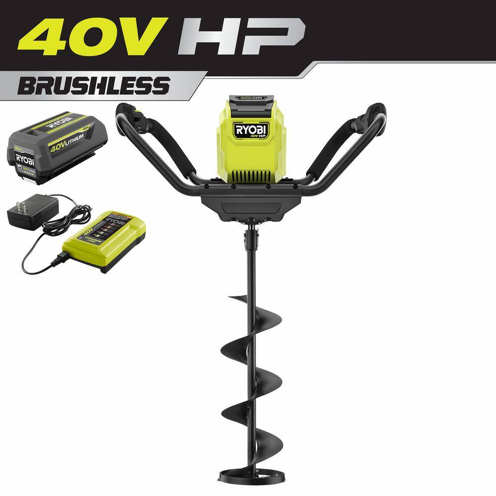RYOBI RY40712 40-Volt HP Ice Auger with 8 in. Bit and 4.0 Ah Battery and Charger