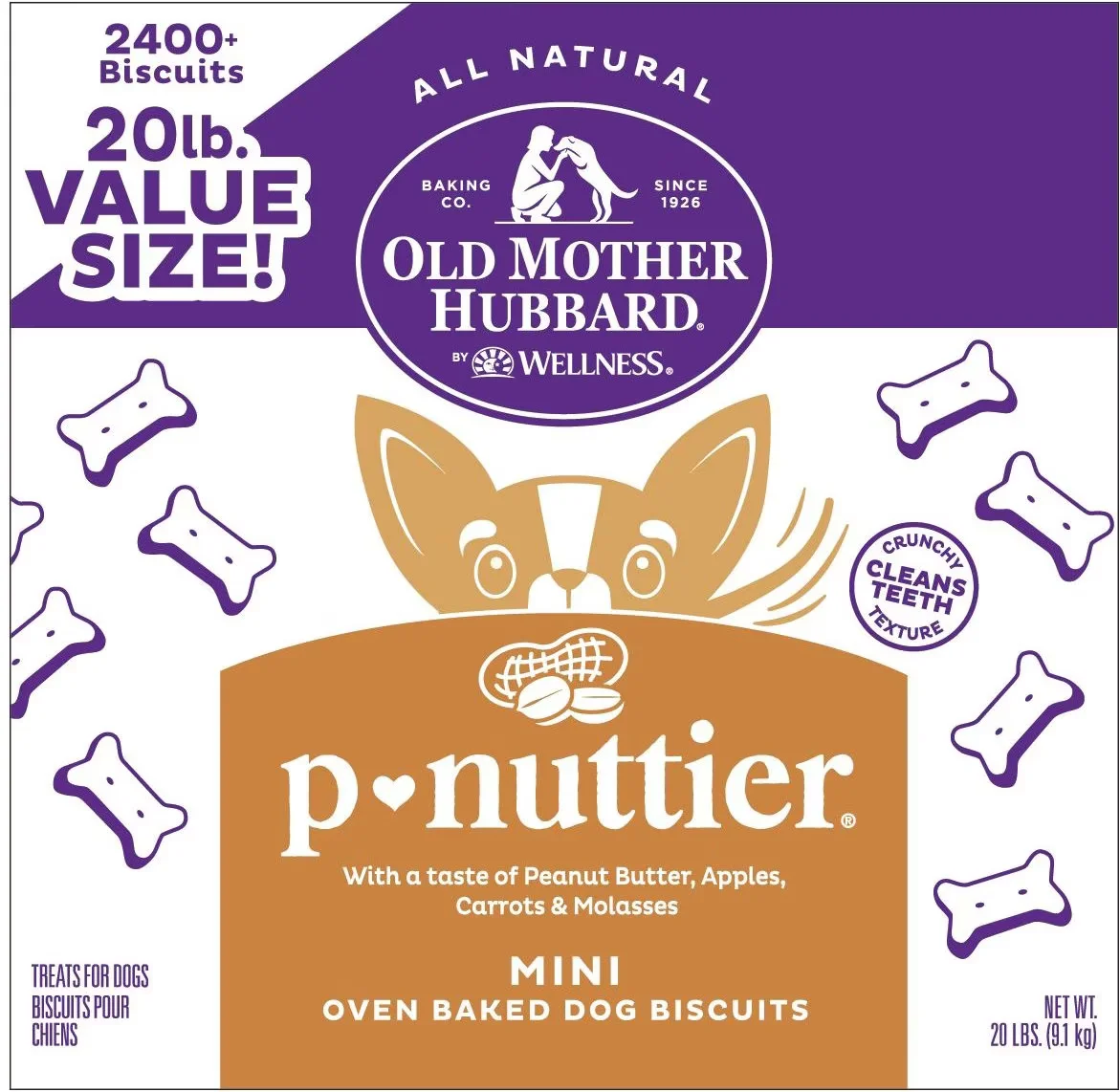 Old Mother Hubbard Classic P-Nuttier Biscuits Baked Dog Treats. Mini. 20 lbs